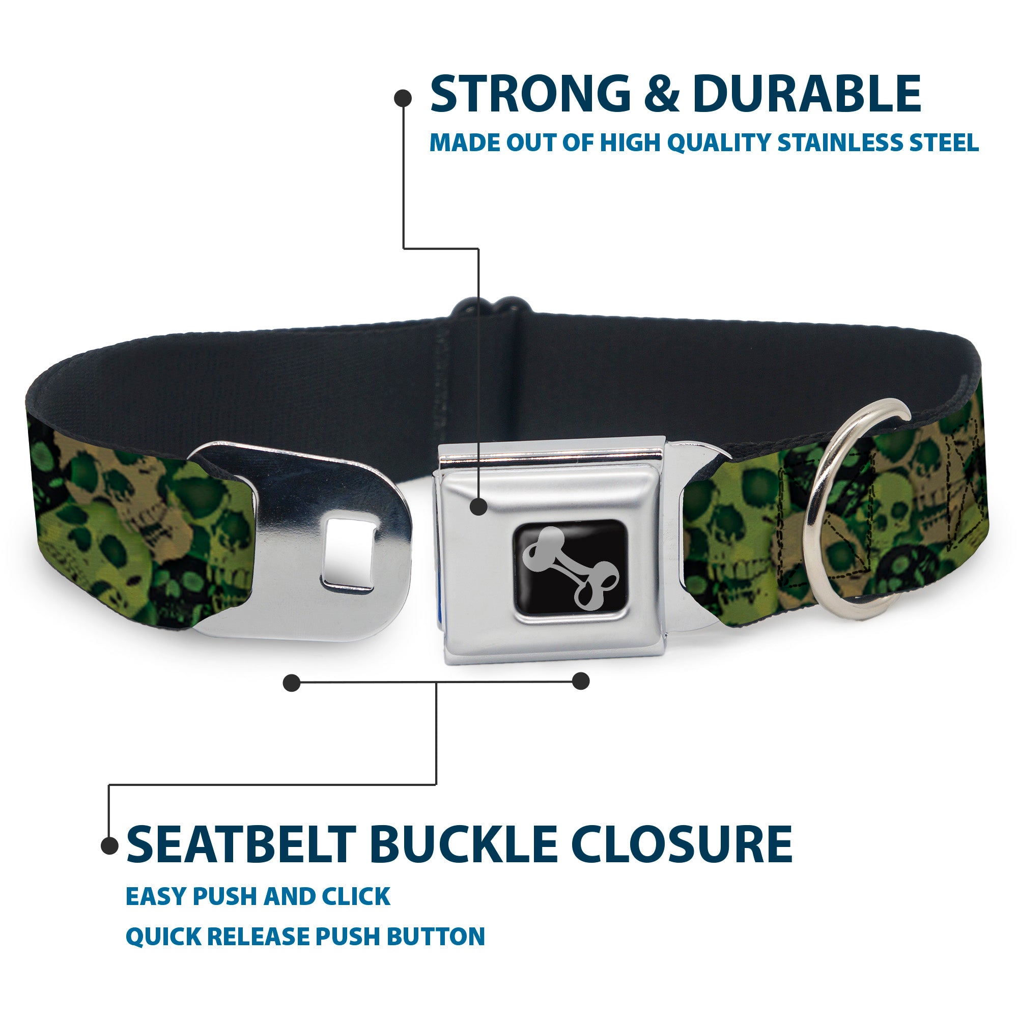 Dog Bone Seatbelt Buckle Collar - Camo Olive/Black Skull Yard2 Seatbelt Buckle Collars Buckle-Down