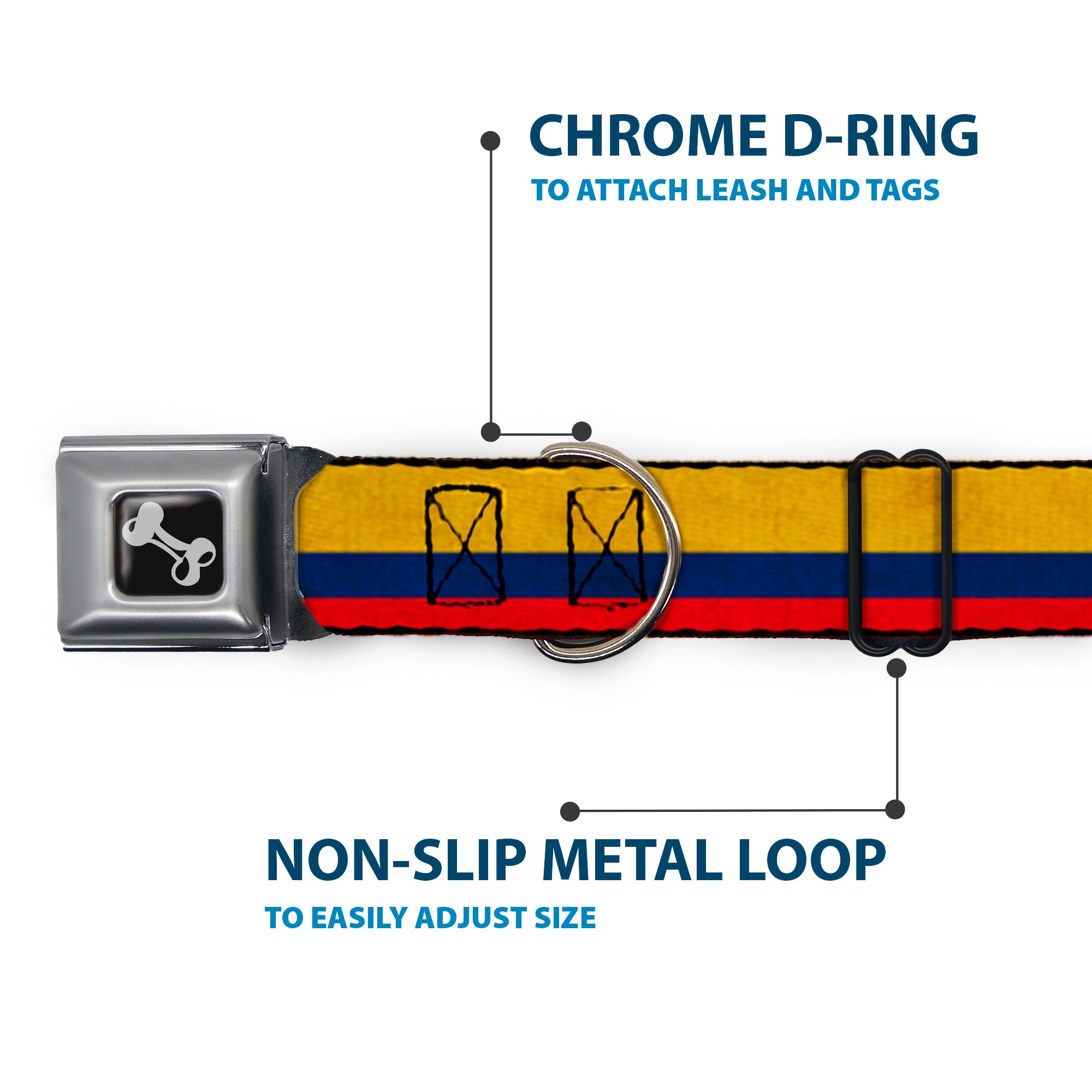Dog Bone Seatbelt Buckle Collar - Colombia Flag Distressed Seatbelt Buckle Collars Buckle-Down