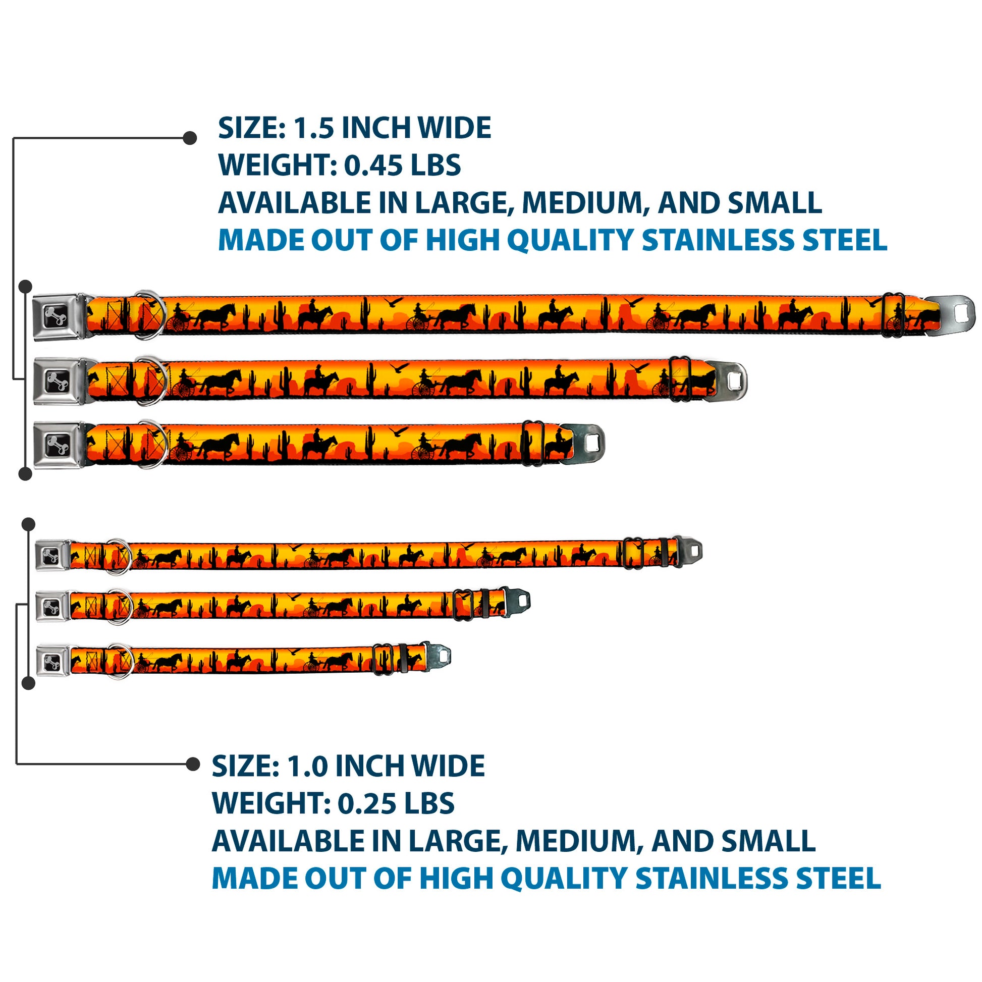 Dog Bone Seatbelt Buckle Collar - Cowboy Silhouette/Western Landscape Reds/Black Seatbelt Buckle Collars Buckle-Down