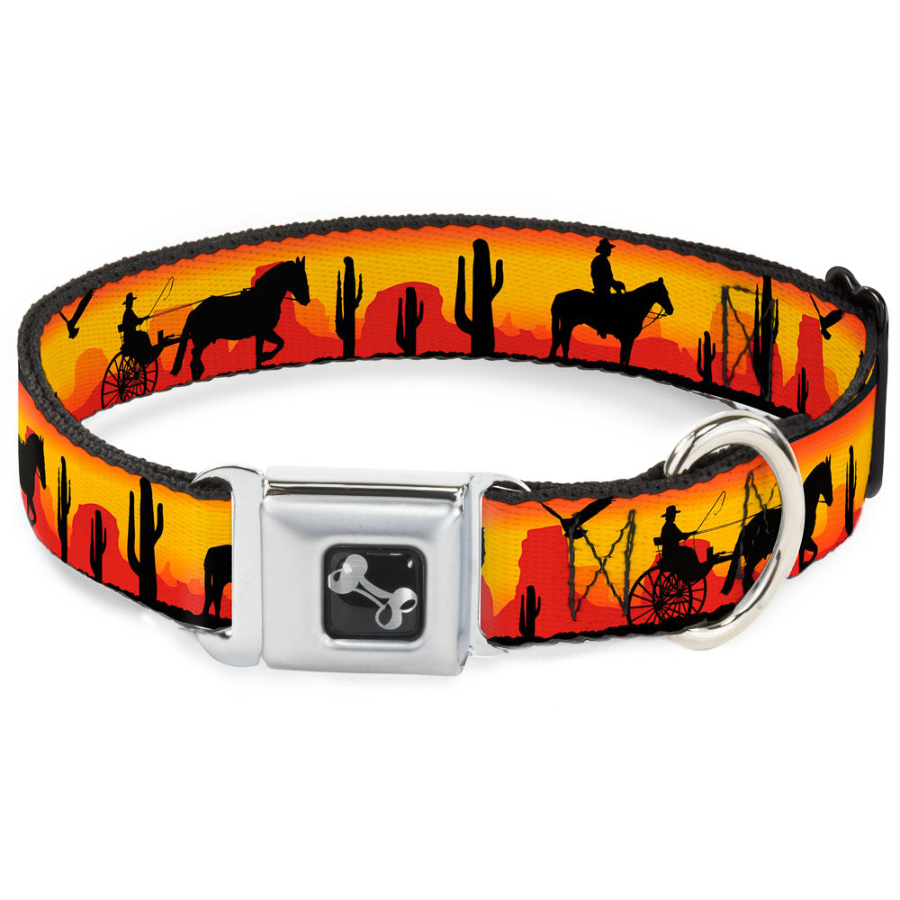 Dog Bone Seatbelt Buckle Collar - Cowboy Silhouette/Western Landscape Reds/Black Seatbelt Buckle Collars Buckle-Down