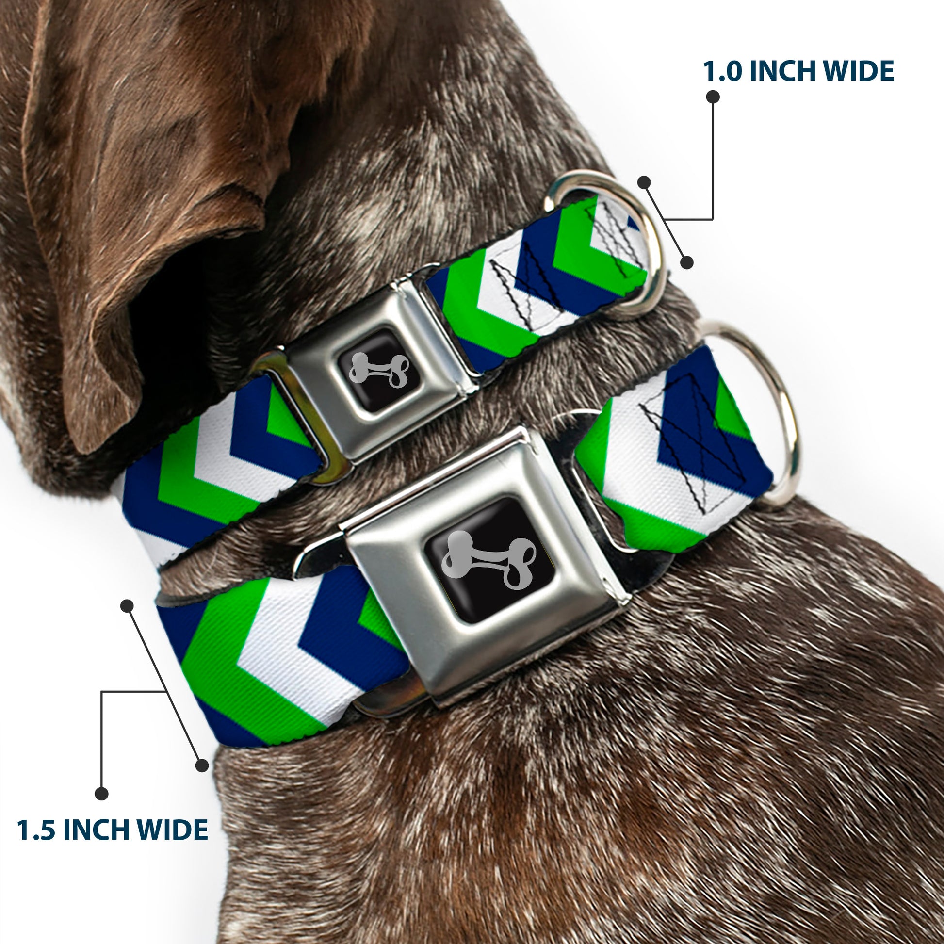 Dog Bone Seatbelt Buckle Collar - Chevron White/Bright Green/Navy Seatbelt Buckle Collars Buckle-Down