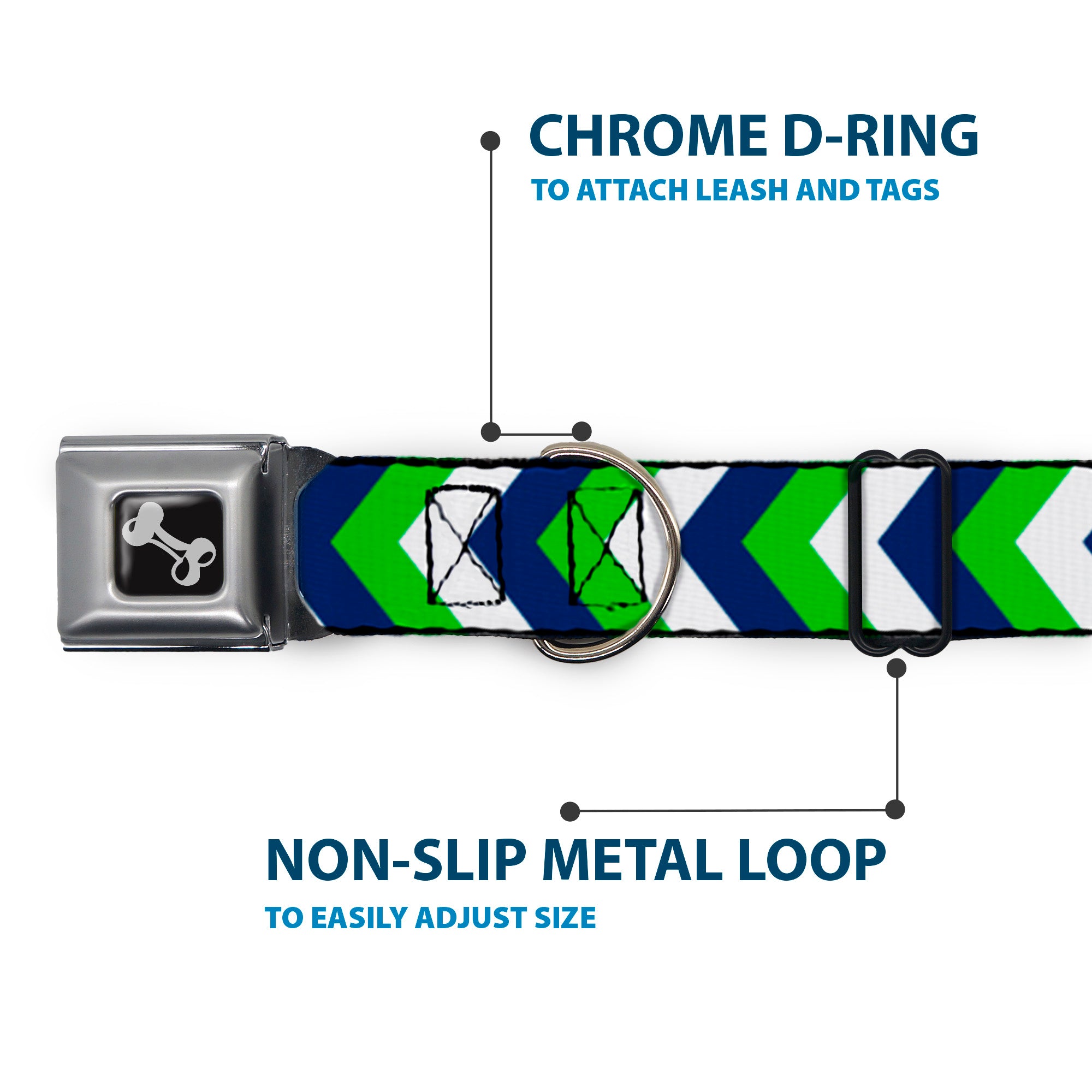 Dog Bone Seatbelt Buckle Collar - Chevron White/Bright Green/Navy Seatbelt Buckle Collars Buckle-Down