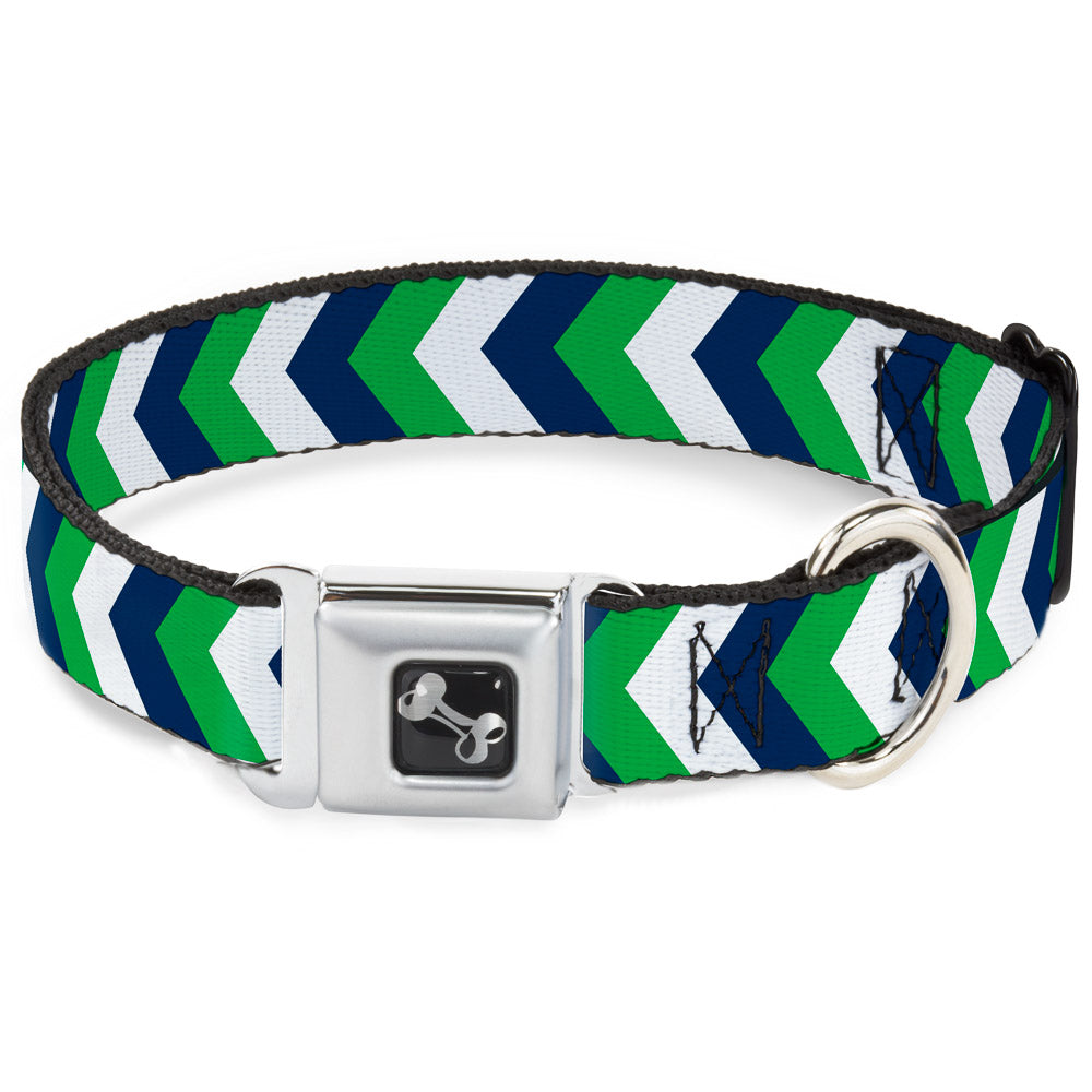 Dog Bone Seatbelt Buckle Collar - Chevron White/Bright Green/Navy Seatbelt Buckle Collars Buckle-Down