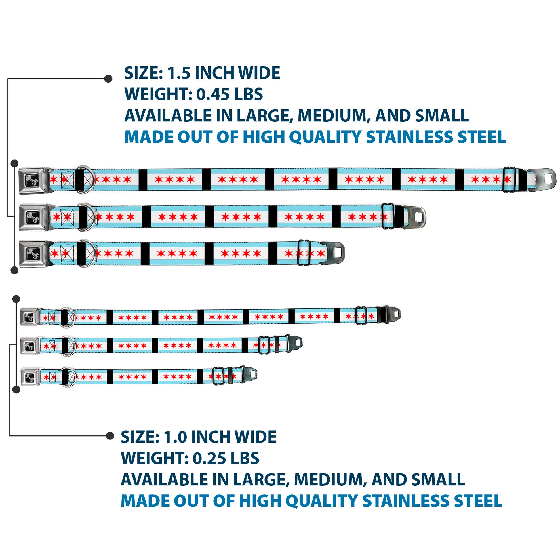 Dog Bone Seatbelt Buckle Collar - Chicago Flags/Black Seatbelt Buckle Collars Buckle-Down