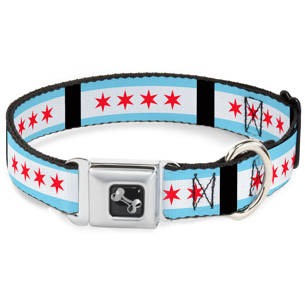 Dog Bone Seatbelt Buckle Collar - Chicago Flags/Black Seatbelt Buckle Collars Buckle-Down