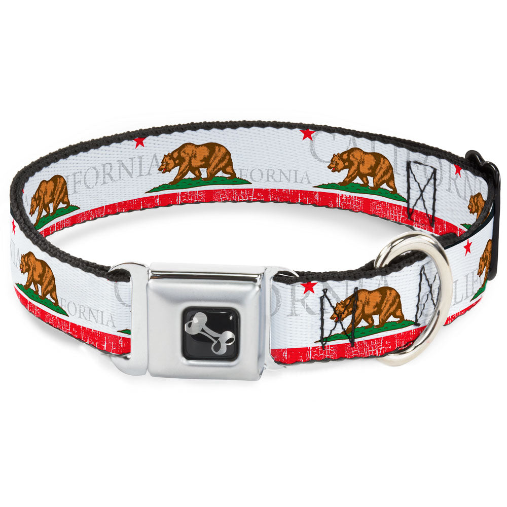 Dog Bone Seatbelt Buckle Collar - CALIFORNIA Bear/Star/Crackle Stripe White/Gray/Red Seatbelt Buckle Collars Buckle-Down