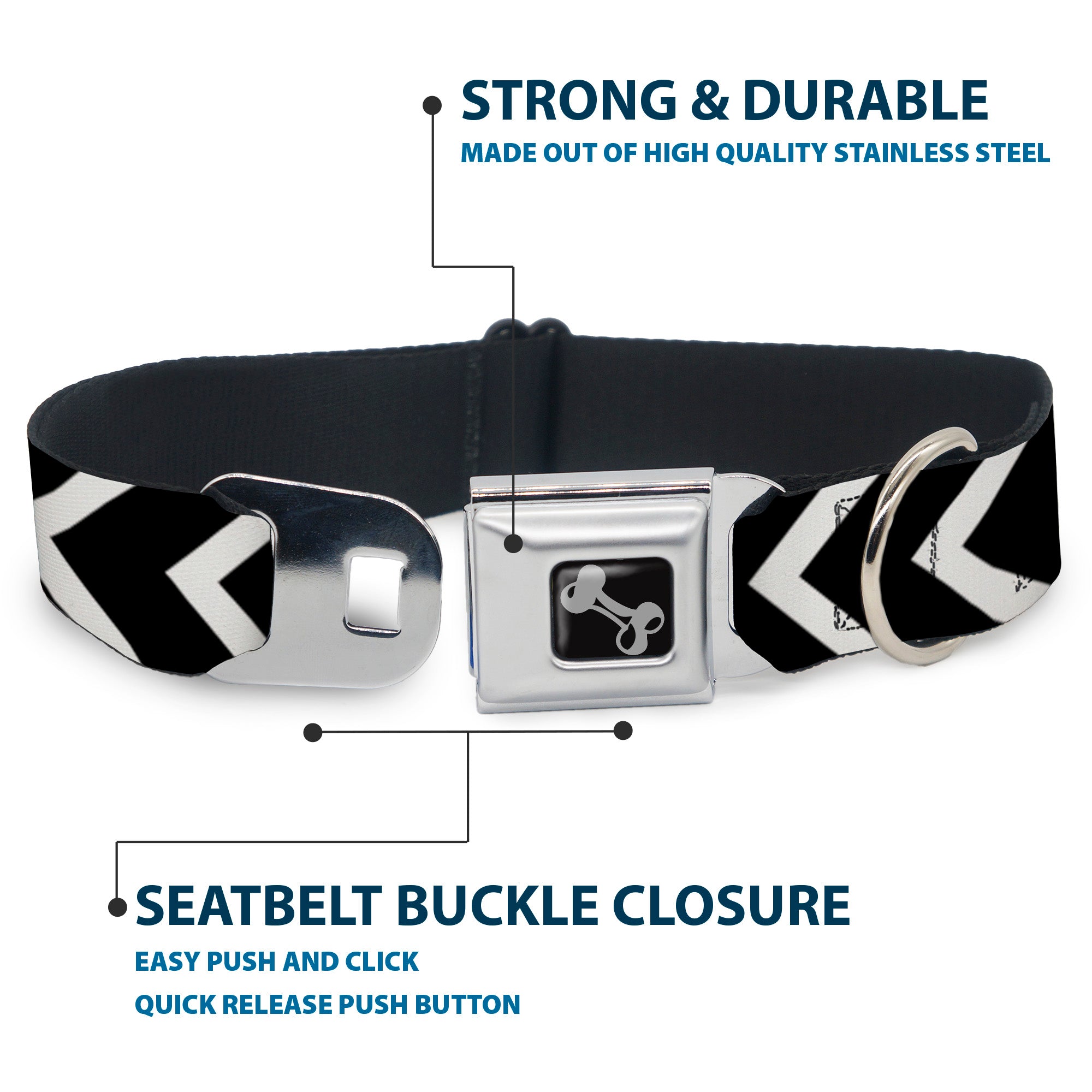 Dog Bone Seatbelt Buckle Collar - Chevron2 White/Black Seatbelt Buckle Collars Buckle-Down