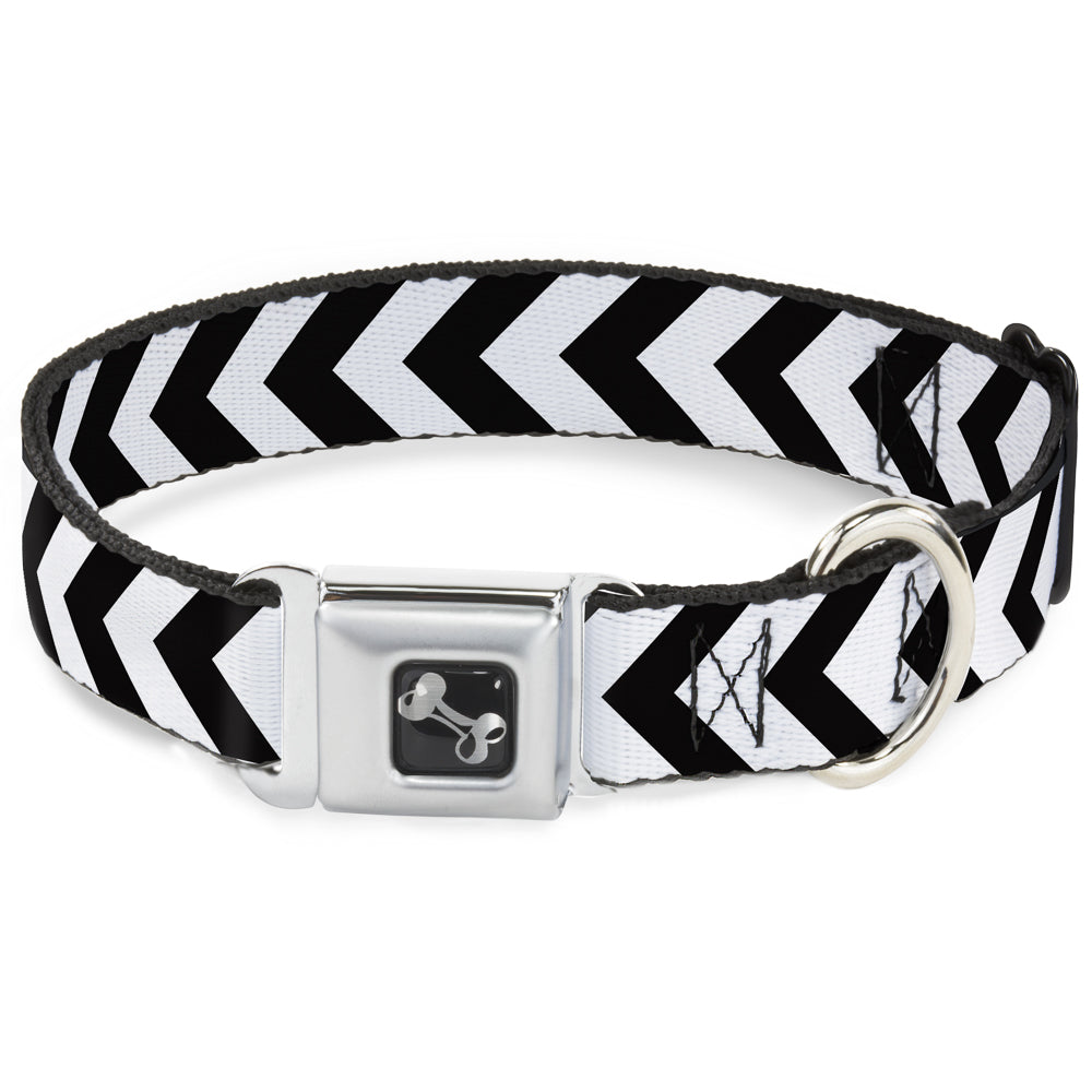 Dog Bone Seatbelt Buckle Collar - Chevron2 White/Black Seatbelt Buckle Collars Buckle-Down