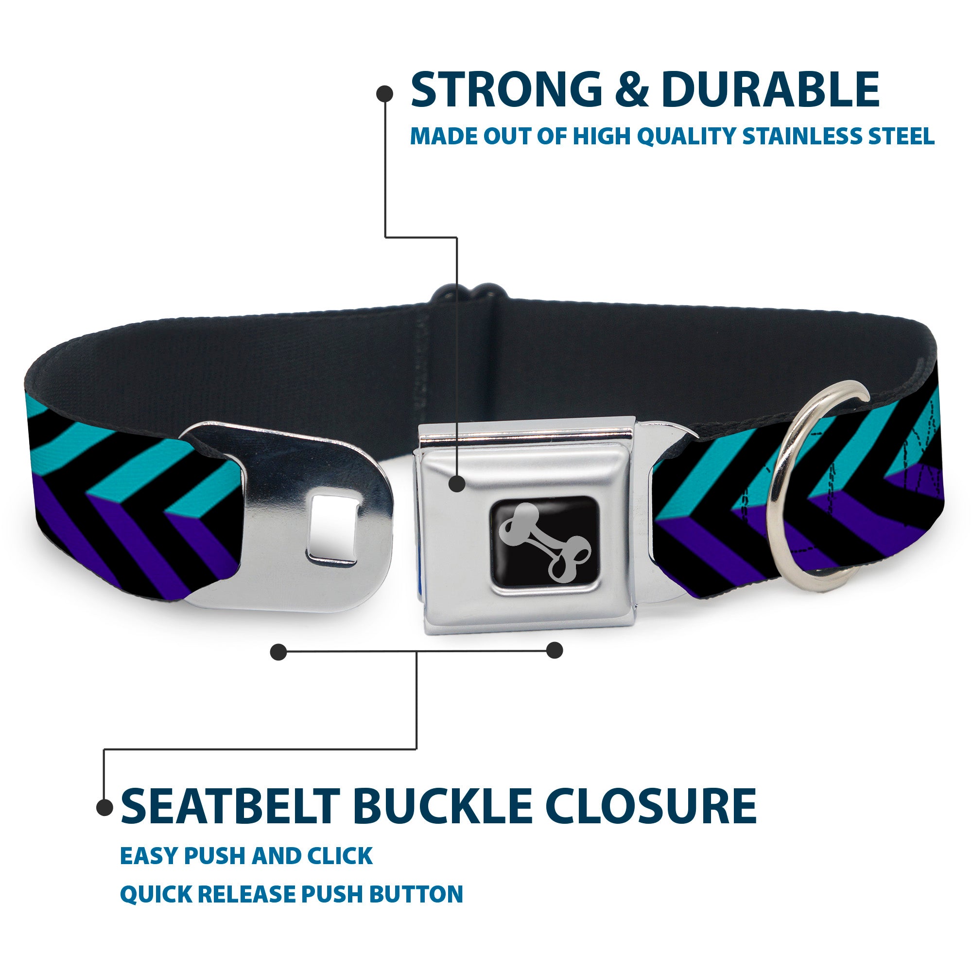 Dog Bone Seatbelt Buckle Collar - Chevron3 Split Turquoise/Purple/Black Seatbelt Buckle Collars Buckle-Down