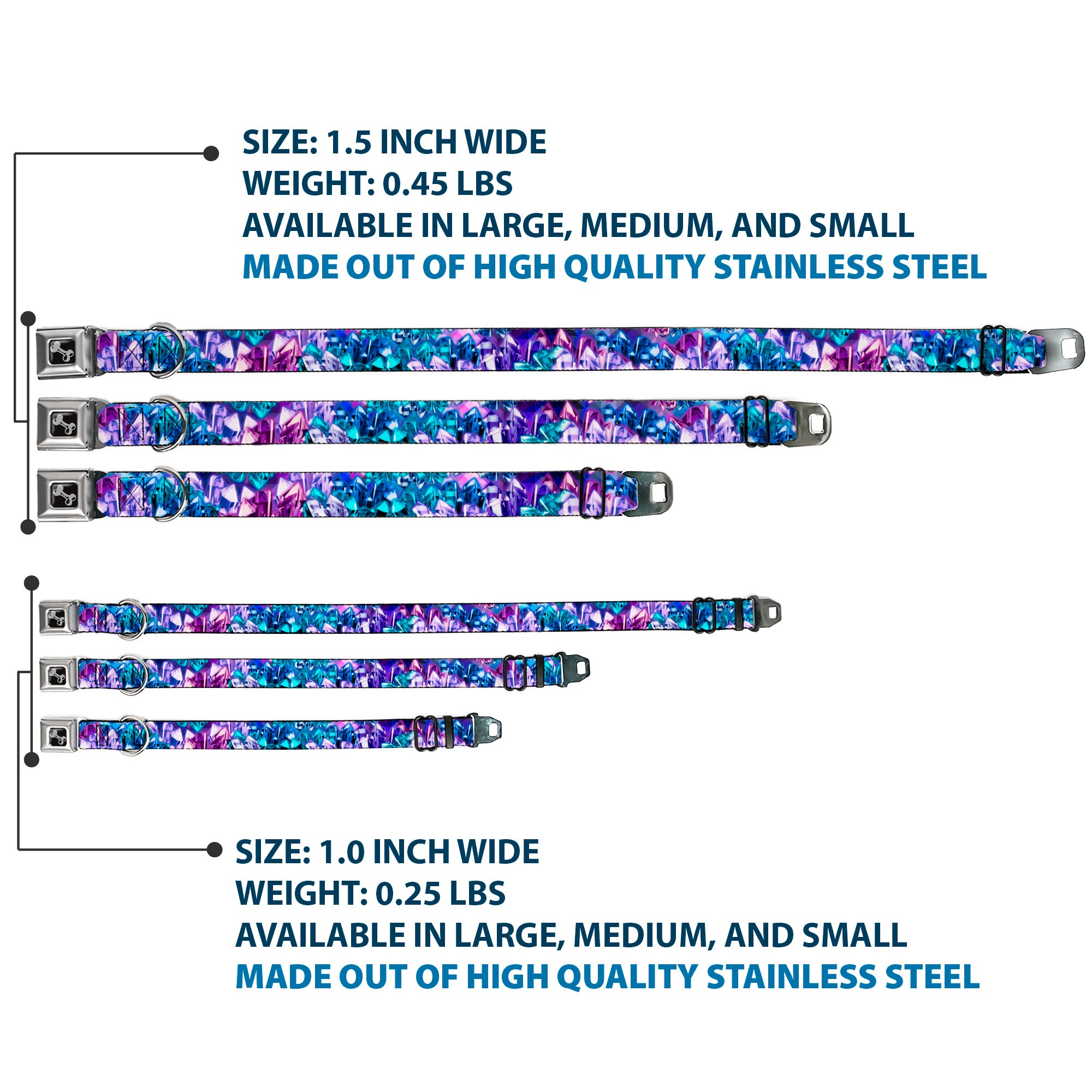 Dog Bone Seatbelt Buckle Collar - Crystals2 Blues/Purples Seatbelt Buckle Collars Buckle-Down