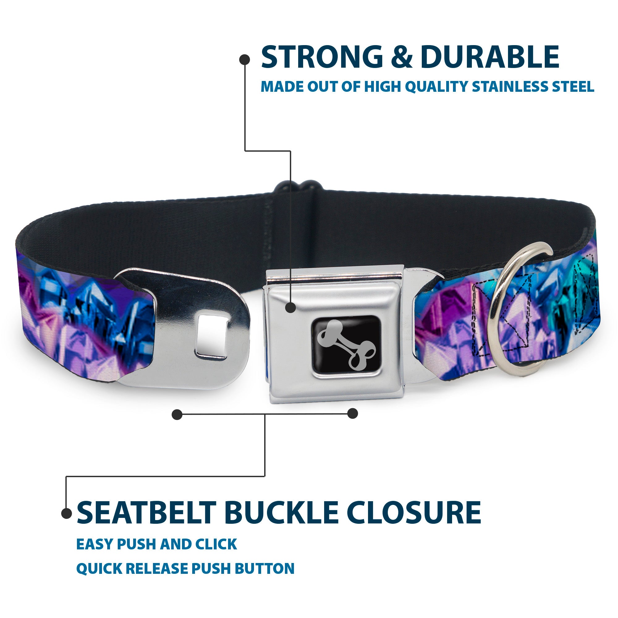 Dog Bone Seatbelt Buckle Collar - Crystals2 Blues/Purples Seatbelt Buckle Collars Buckle-Down