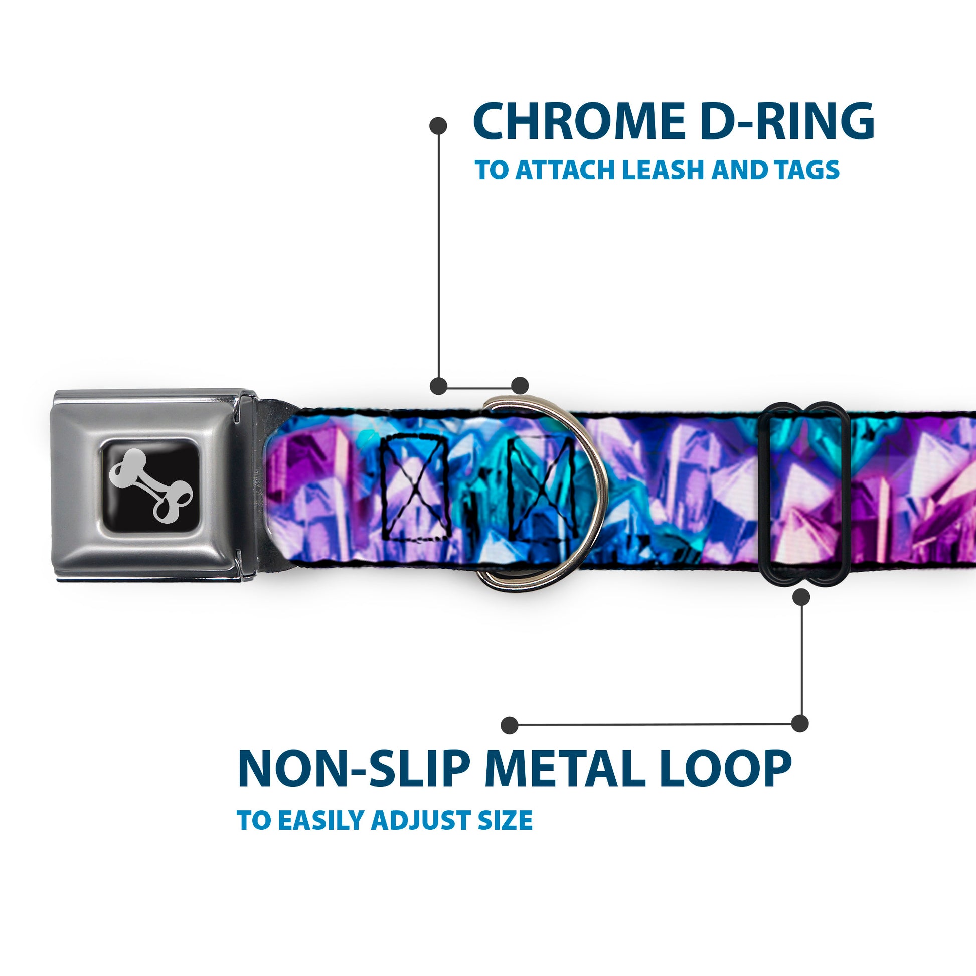Dog Bone Seatbelt Buckle Collar - Crystals2 Blues/Purples Seatbelt Buckle Collars Buckle-Down