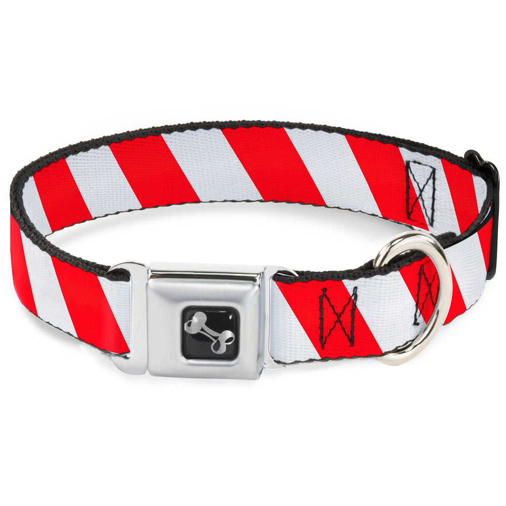 Dog Bone Seatbelt Buckle Collar - Candy Cane2 Stripe White/Red Seatbelt Buckle Collars Buckle-Down