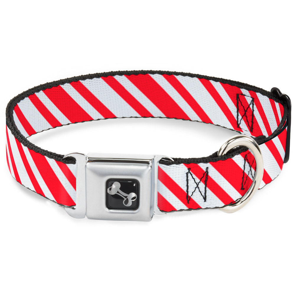 Dog Bone Seatbelt Buckle Collar - Candy Cane3 Stripe White/3-Red Seatbelt Buckle Collars Buckle-Down