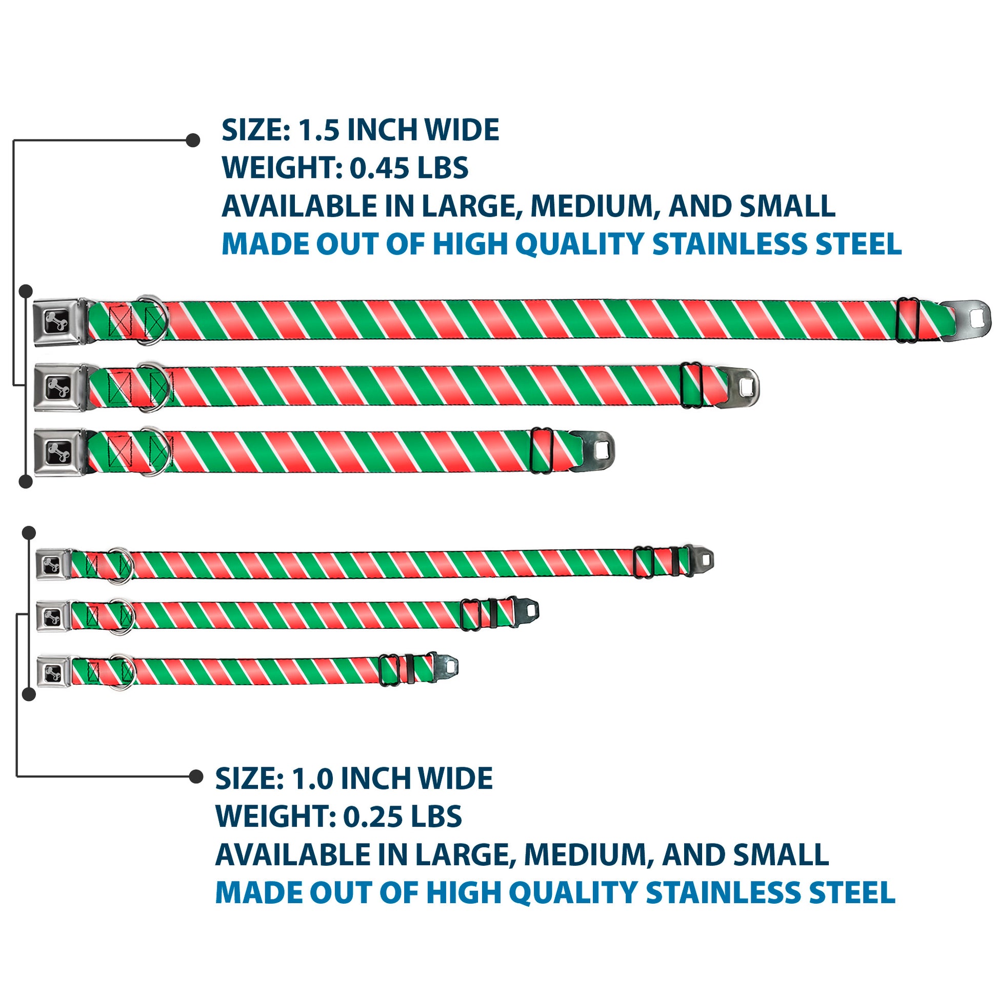 Dog Bone Seatbelt Buckle Collar - Candy Cane4 White/Red/Green Seatbelt Buckle Collars Buckle-Down