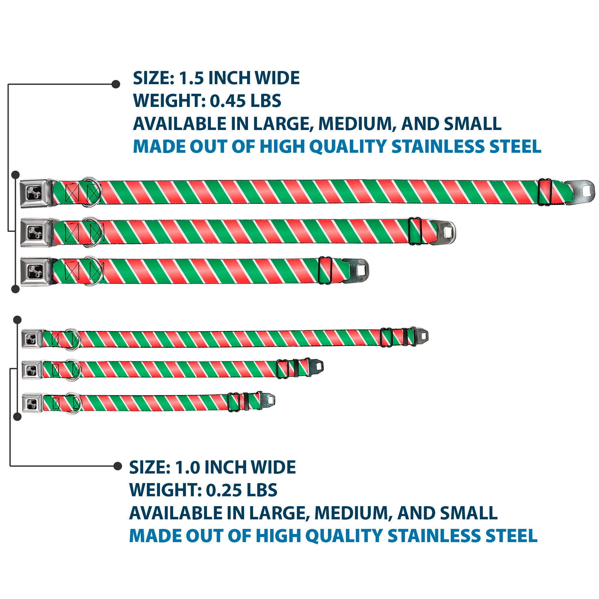 Dog Bone Seatbelt Buckle Collar - Candy Cane4 White/Red/Green Seatbelt Buckle Collars Buckle-Down