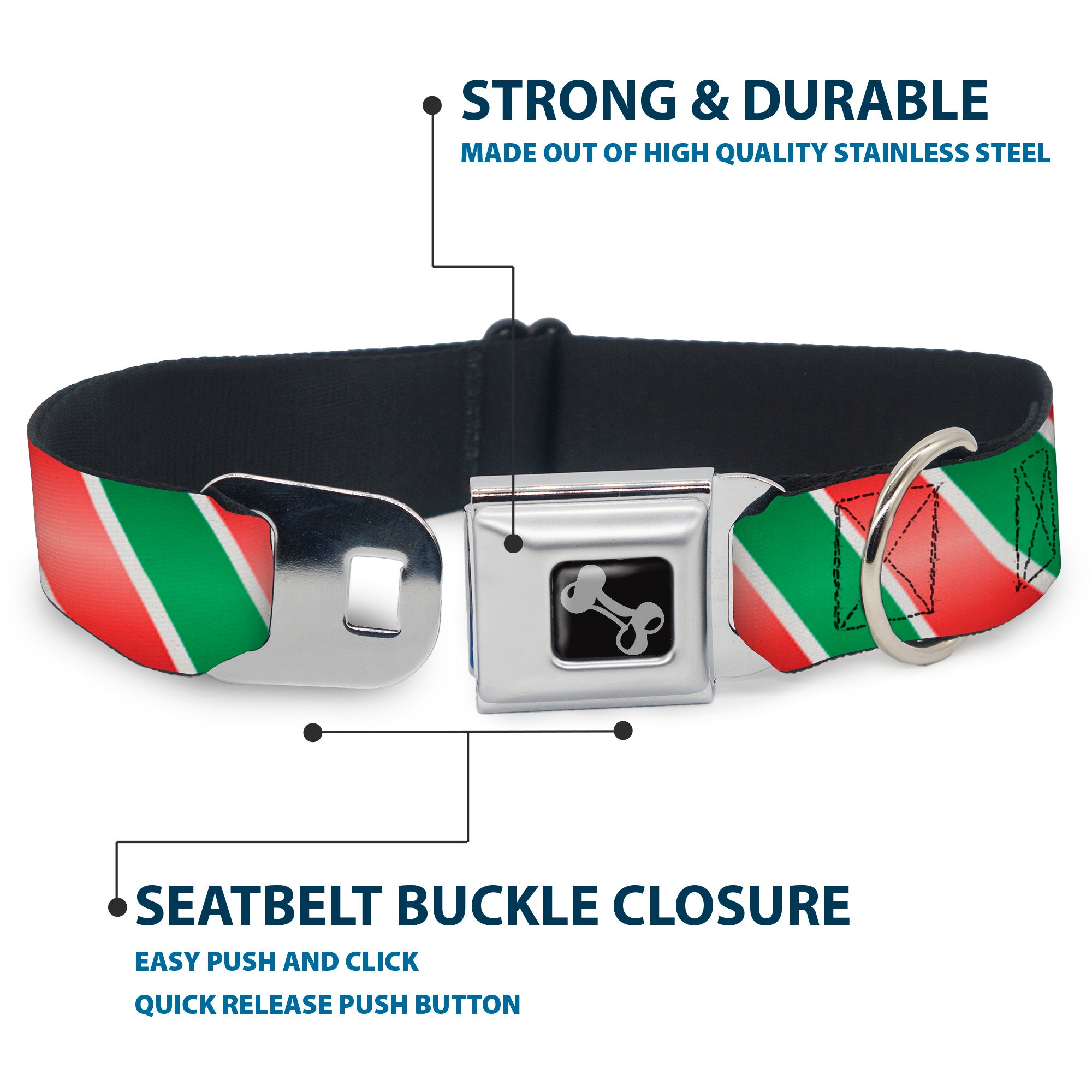 Dog Bone Seatbelt Buckle Collar - Candy Cane4 White/Red/Green Seatbelt Buckle Collars Buckle-Down