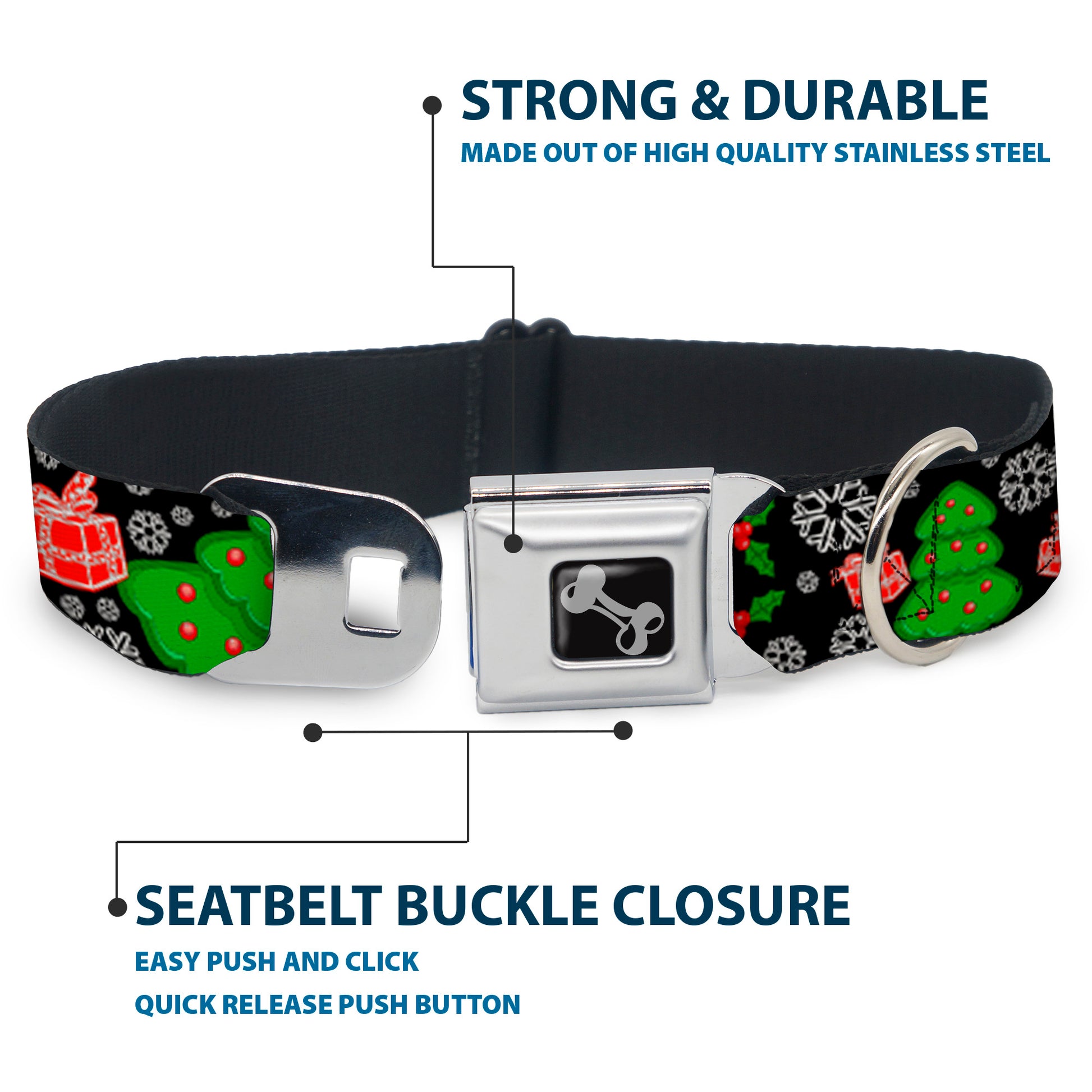 Dog Bone Seatbelt Buckle Collar - Christmas Collage Black/White/Green/Red Seatbelt Buckle Collars Buckle-Down