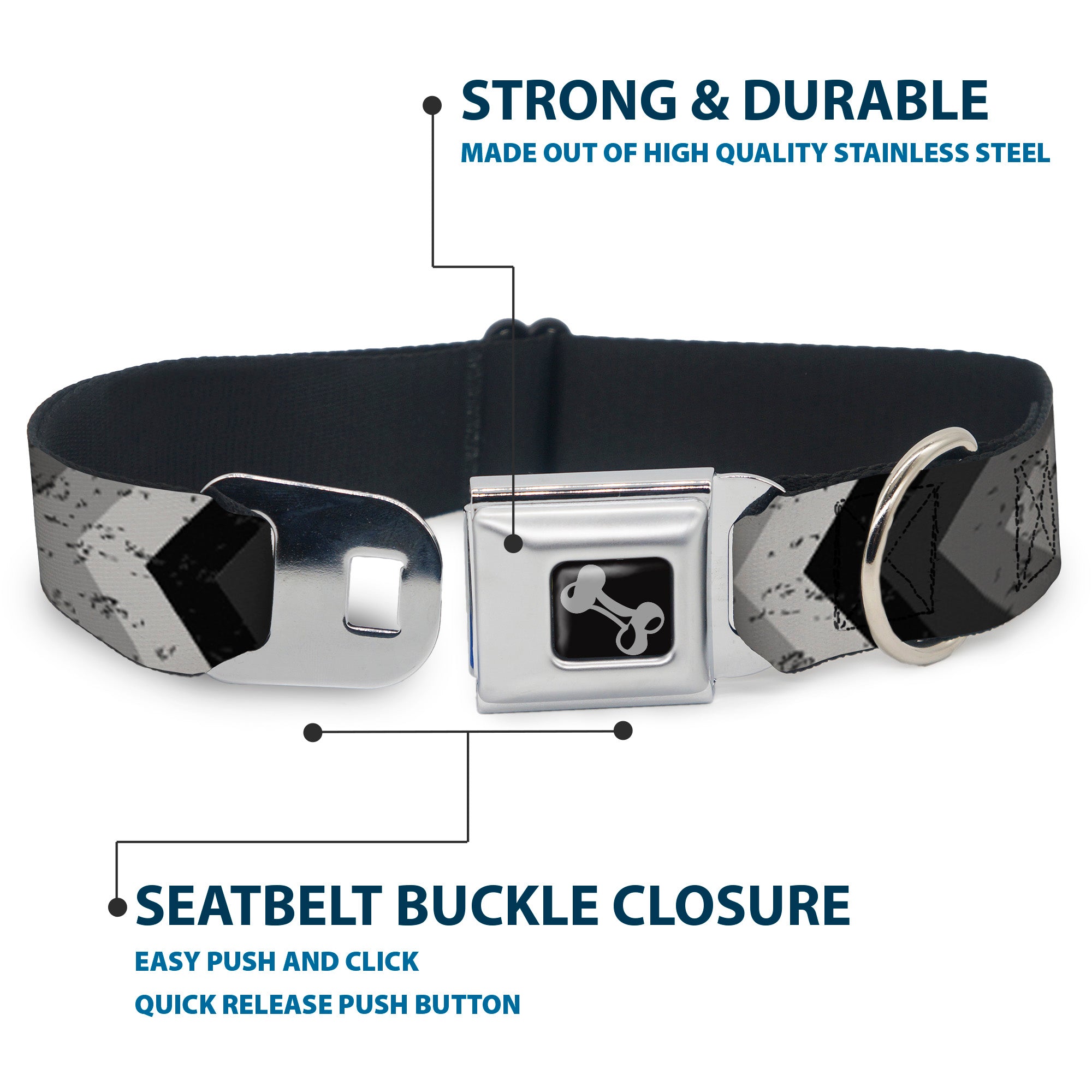 Dog Bone Seatbelt Buckle Collar - Chevron Weathered Black/Grays Seatbelt Buckle Collars Buckle-Down