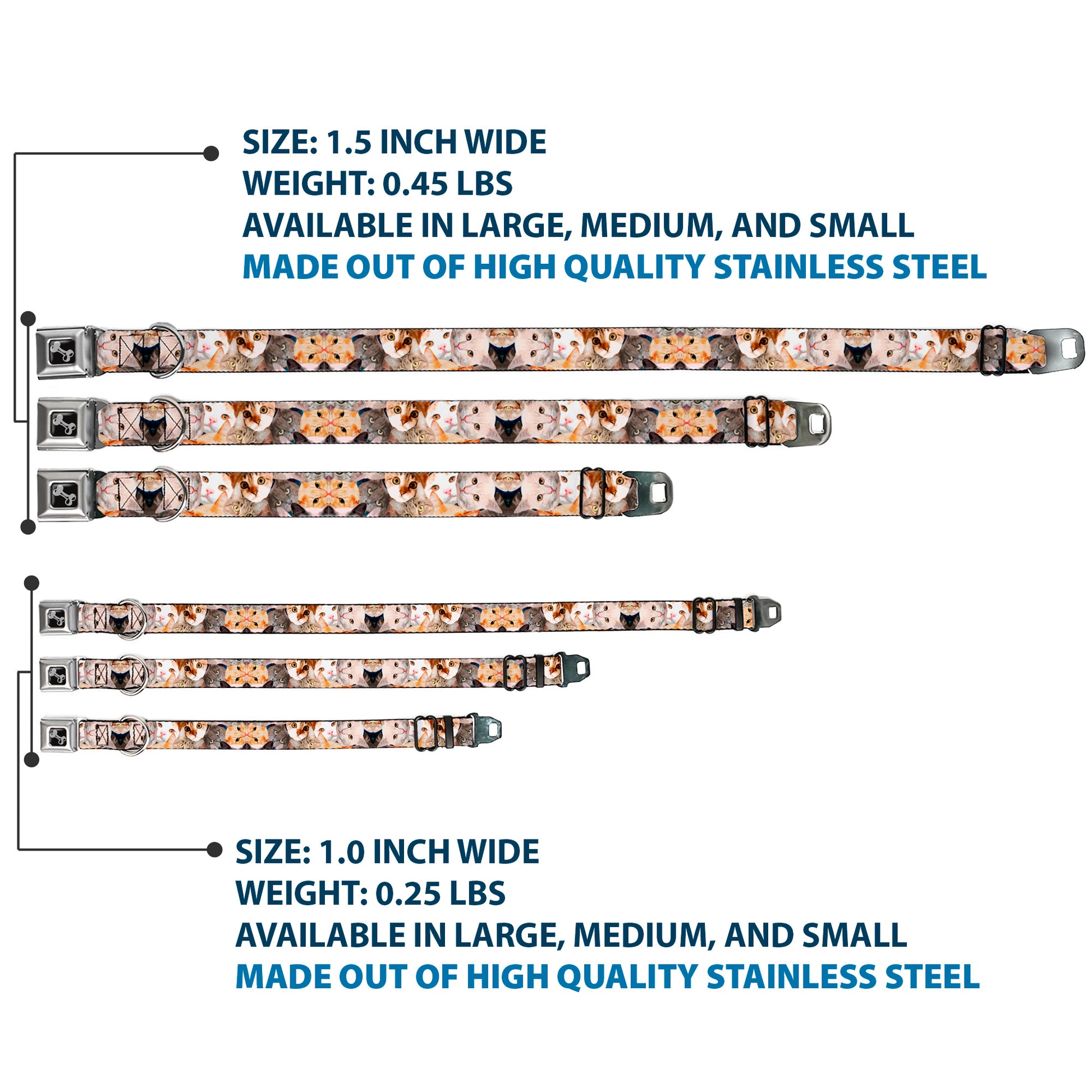 Dog Bone Seatbelt Buckle Collar - Cat Faces Stacked Seatbelt Buckle Collars Buckle-Down