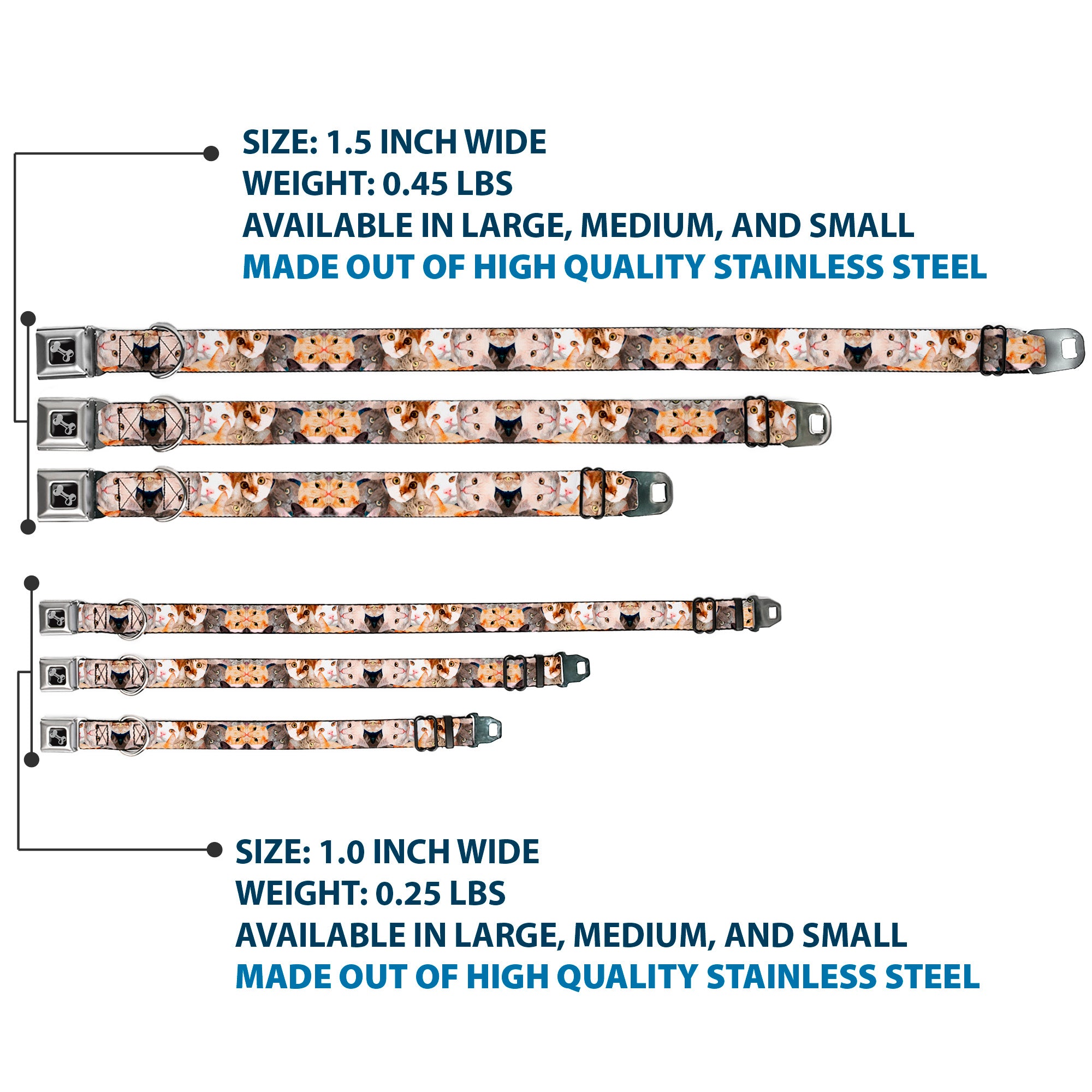 Dog Bone Seatbelt Buckle Collar - Cat Faces Stacked Seatbelt Buckle Collars Buckle-Down