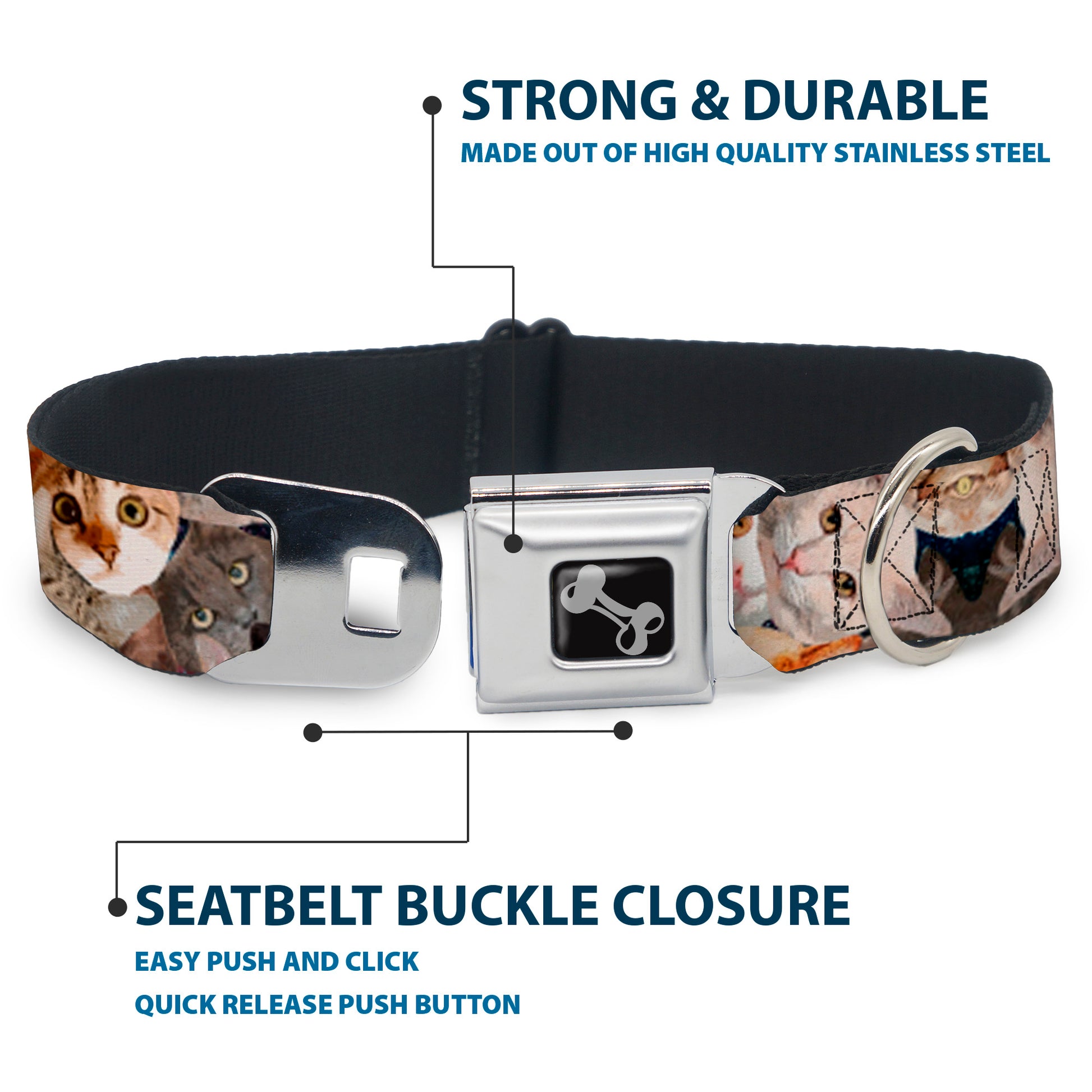 Dog Bone Seatbelt Buckle Collar - Cat Faces Stacked Seatbelt Buckle Collars Buckle-Down