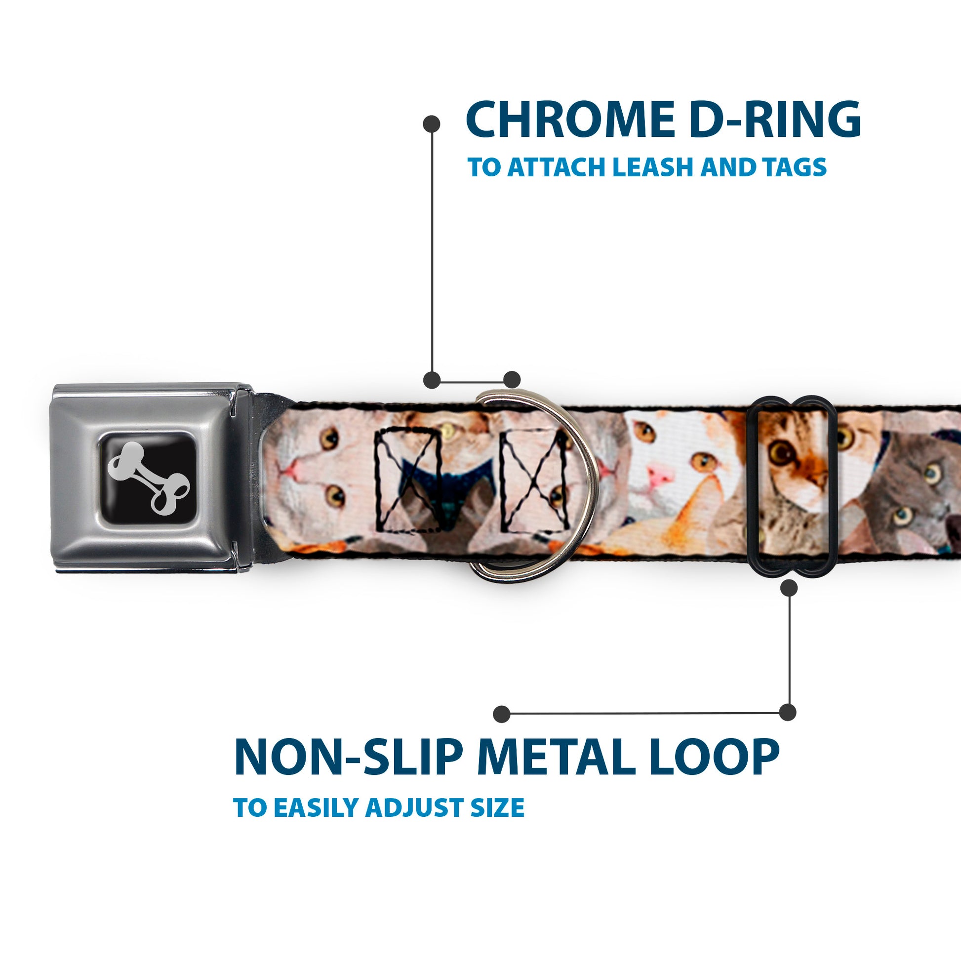 Dog Bone Seatbelt Buckle Collar - Cat Faces Stacked Seatbelt Buckle Collars Buckle-Down