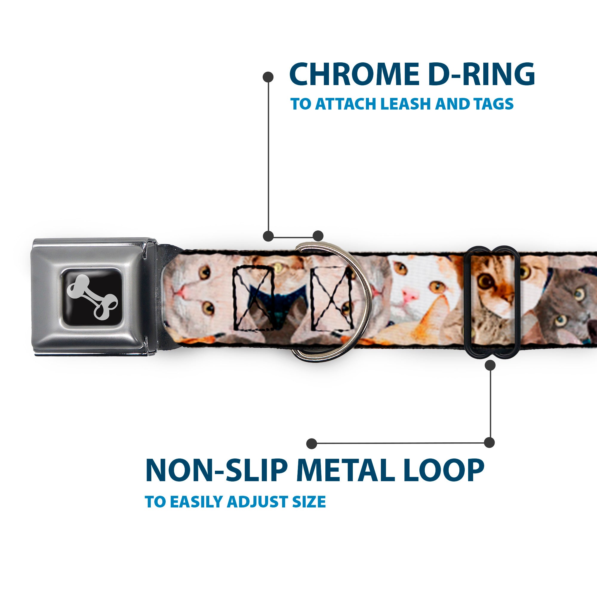 Dog Bone Seatbelt Buckle Collar - Cat Faces Stacked Seatbelt Buckle Collars Buckle-Down
