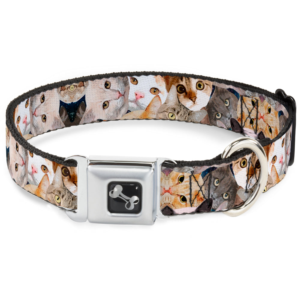 Dog Bone Seatbelt Buckle Collar - Cat Faces Stacked Seatbelt Buckle Collars Buckle-Down
