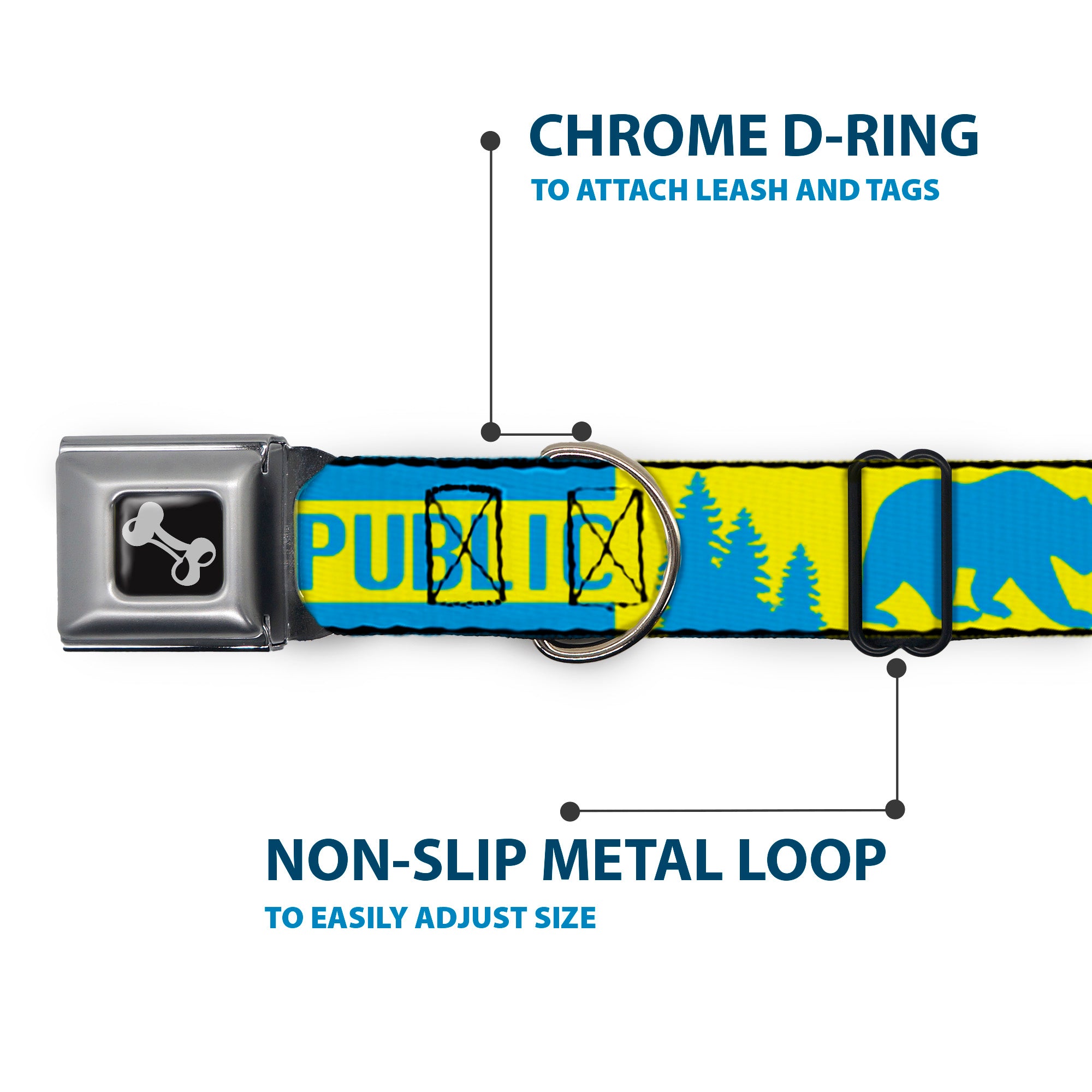Dog Bone Seatbelt Buckle Collar - CALIFORNIA REPUBLIC/Bear/Stars Silhouette Yellow/Blue Seatbelt Buckle Collars Buckle-Down
