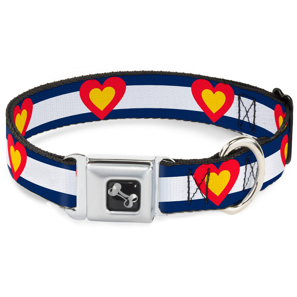 Dog Bone Seatbelt Buckle Collar - Colorado Heart Blue/White/Red/Yellow Seatbelt Buckle Collars Buckle-Down