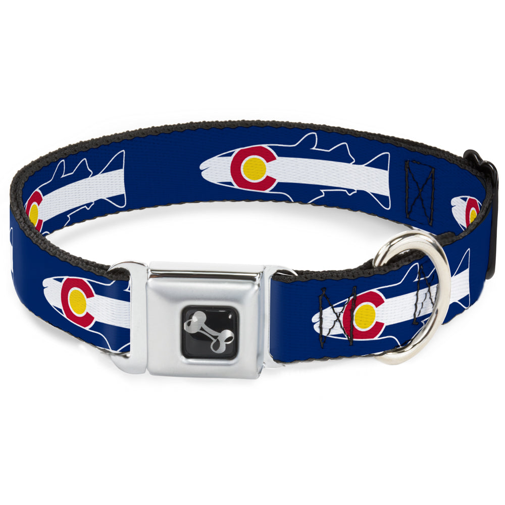 Dog Bone Seatbelt Buckle Collar - Colorado Trout Flag/Snowy Mountains Blues/White/Red/Yellow Seatbelt Buckle Collars Buckle-Down