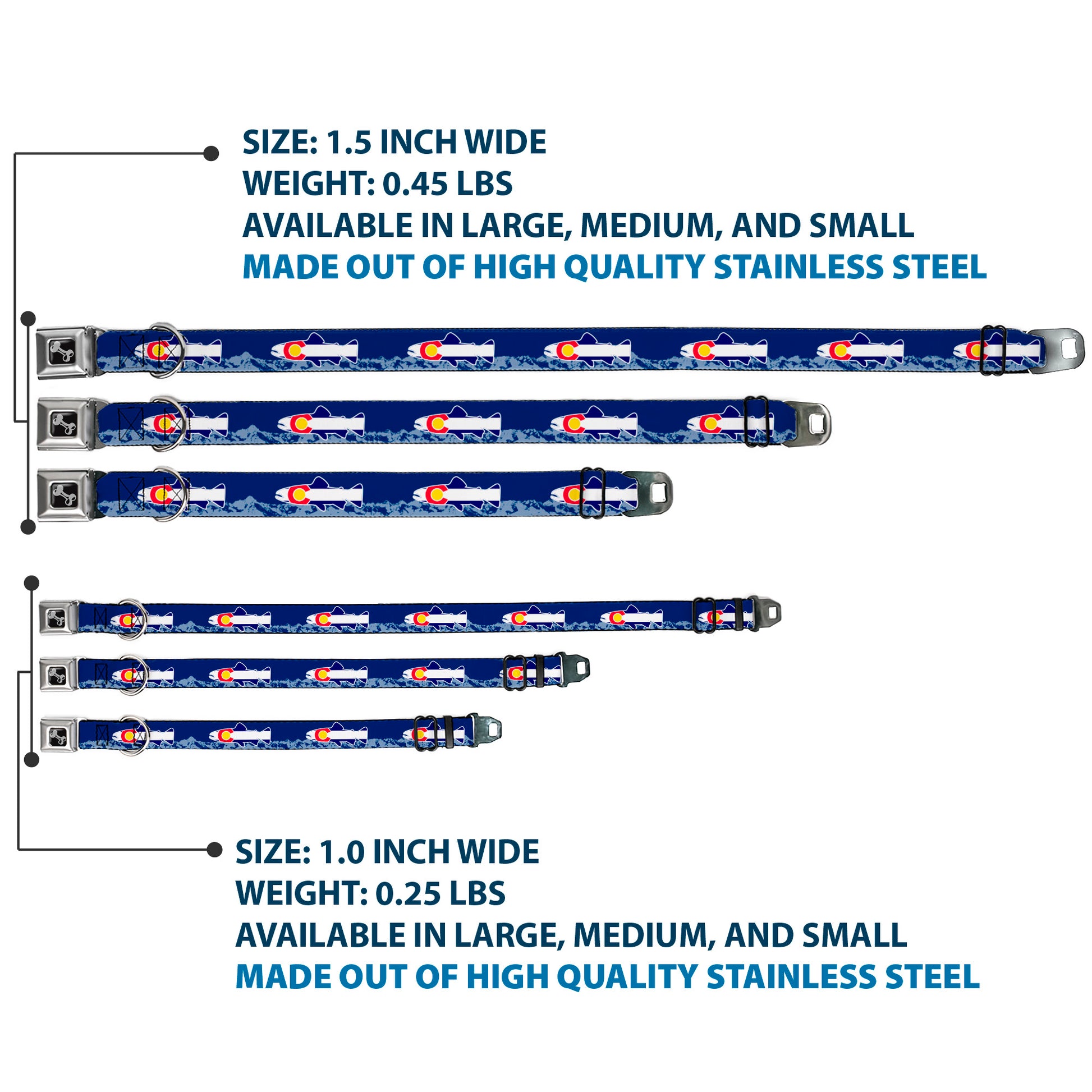 Dog Bone Seatbelt Buckle Collar - Colorado Trout Flag Blue/White/Red/Yellow Seatbelt Buckle Collars Buckle-Down