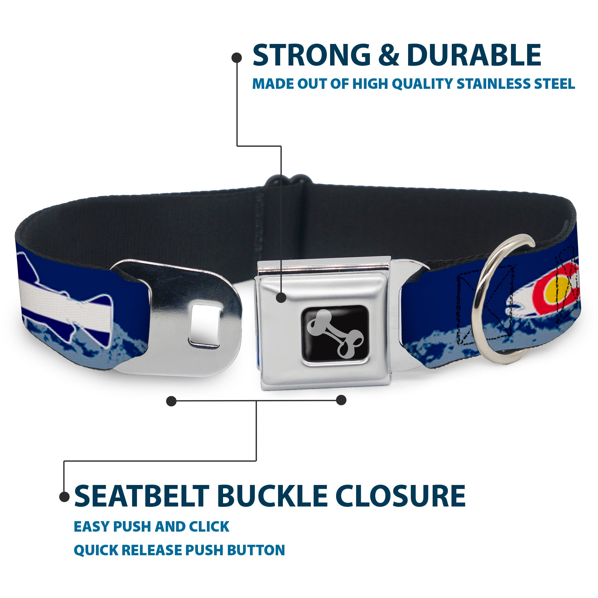 Dog Bone Seatbelt Buckle Collar - Colorado Trout Flag Blue/White/Red/Yellow Seatbelt Buckle Collars Buckle-Down