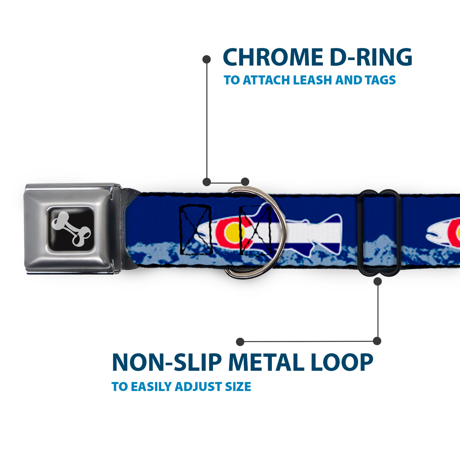 Dog Bone Seatbelt Buckle Collar - Colorado Trout Flag Blue/White/Red/Yellow Seatbelt Buckle Collars Buckle-Down