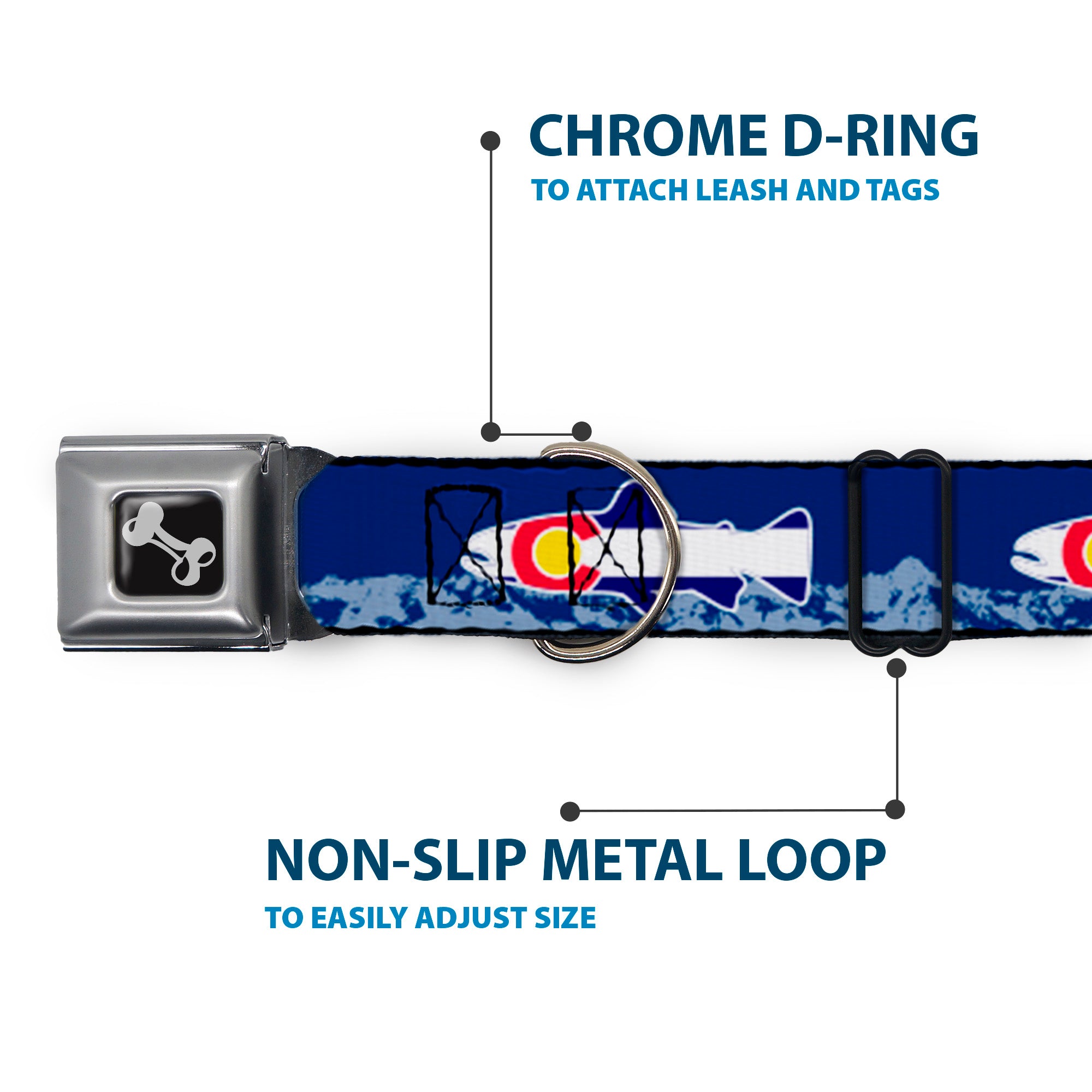 Dog Bone Seatbelt Buckle Collar - Colorado Trout Flag Blue/White/Red/Yellow Seatbelt Buckle Collars Buckle-Down