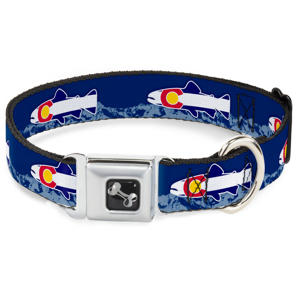 Dog Bone Seatbelt Buckle Collar - Colorado Trout Flag Blue/White/Red/Yellow Seatbelt Buckle Collars Buckle-Down