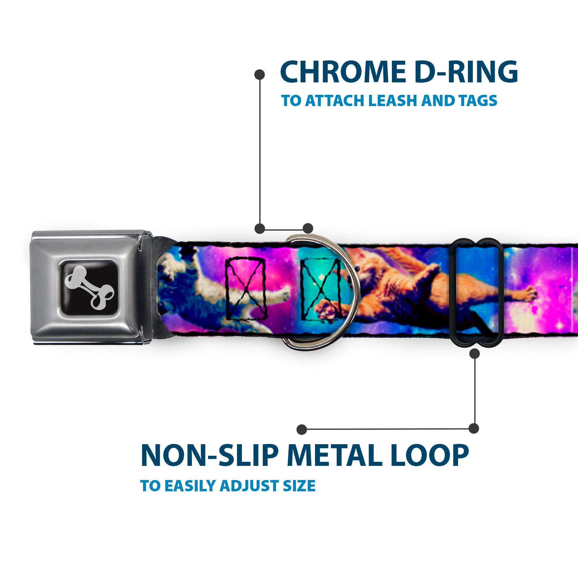 Dog Bone Seatbelt Buckle Collar - Cats in Space Pinks/Blues Seatbelt Buckle Collars Buckle-Down