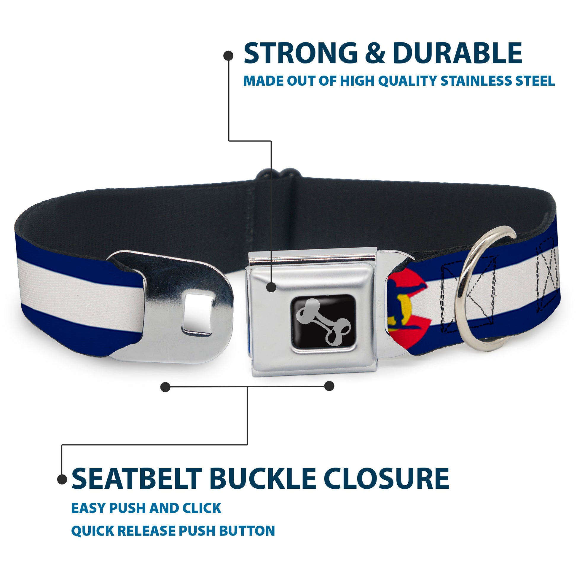 Dog Bone Seatbelt Buckle Collar - Colorado Flag/Snowboarder Blue/White/Red/Yellow Seatbelt Buckle Collars Buckle-Down