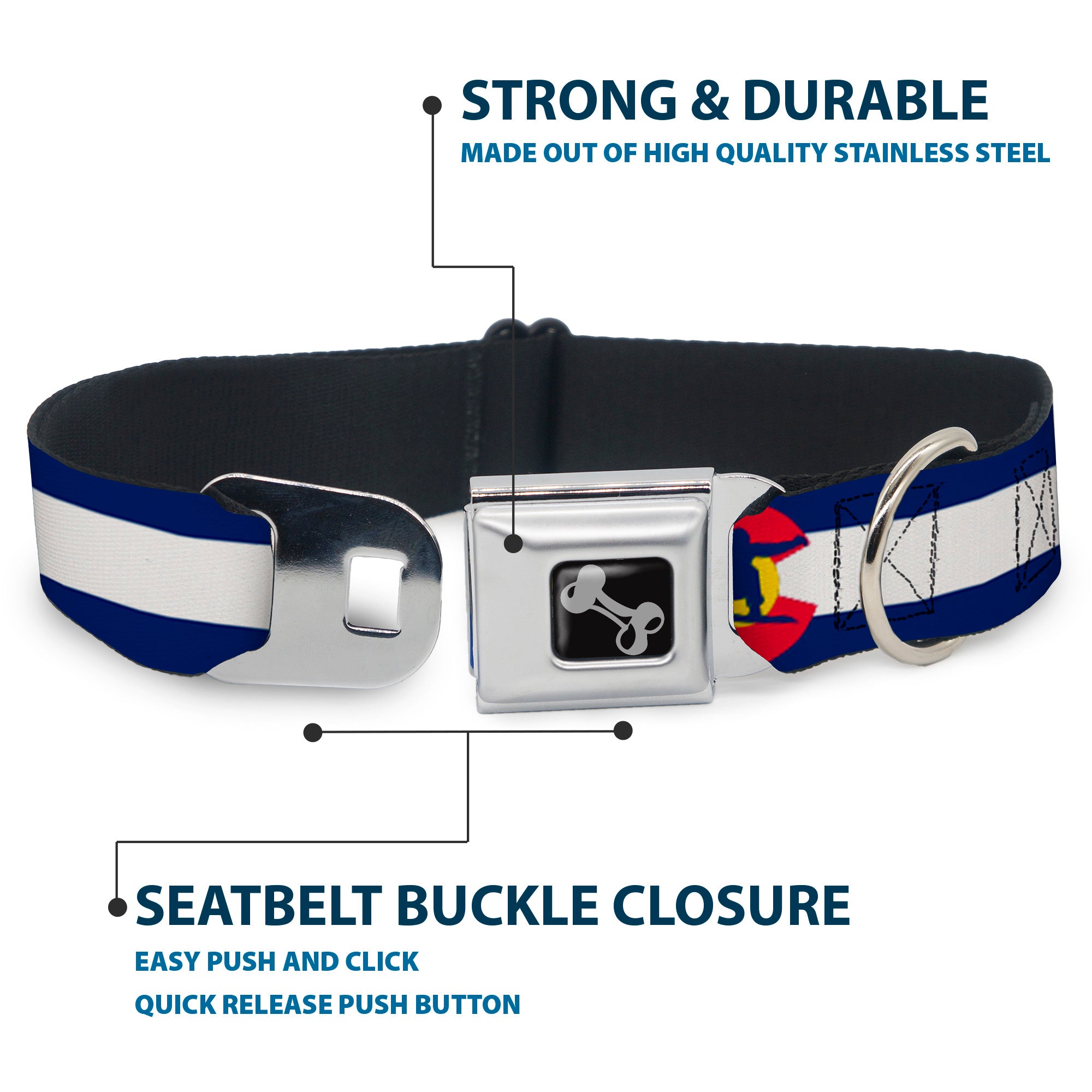 Dog Bone Seatbelt Buckle Collar - Colorado Flag/Snowboarder Blue/White/Red/Yellow Seatbelt Buckle Collars Buckle-Down