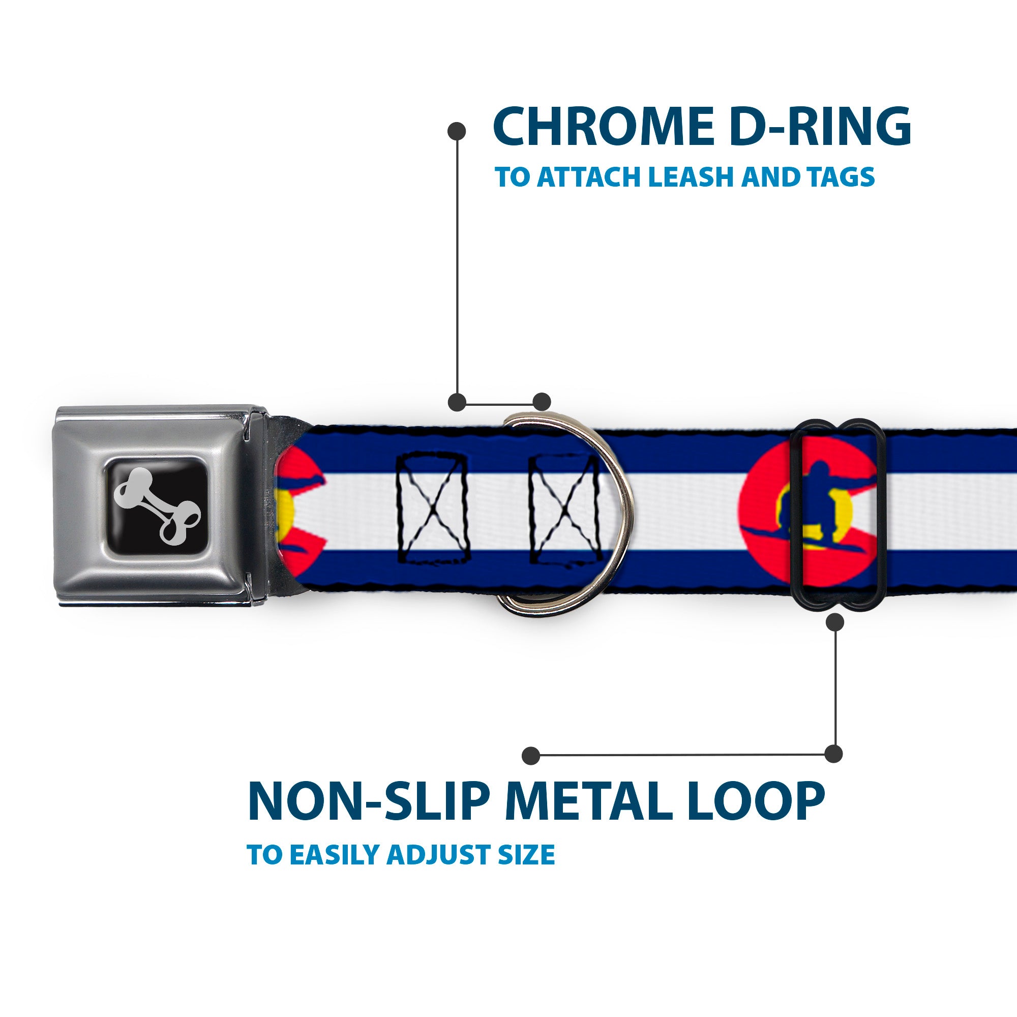 Dog Bone Seatbelt Buckle Collar - Colorado Flag/Snowboarder Blue/White/Red/Yellow Seatbelt Buckle Collars Buckle-Down