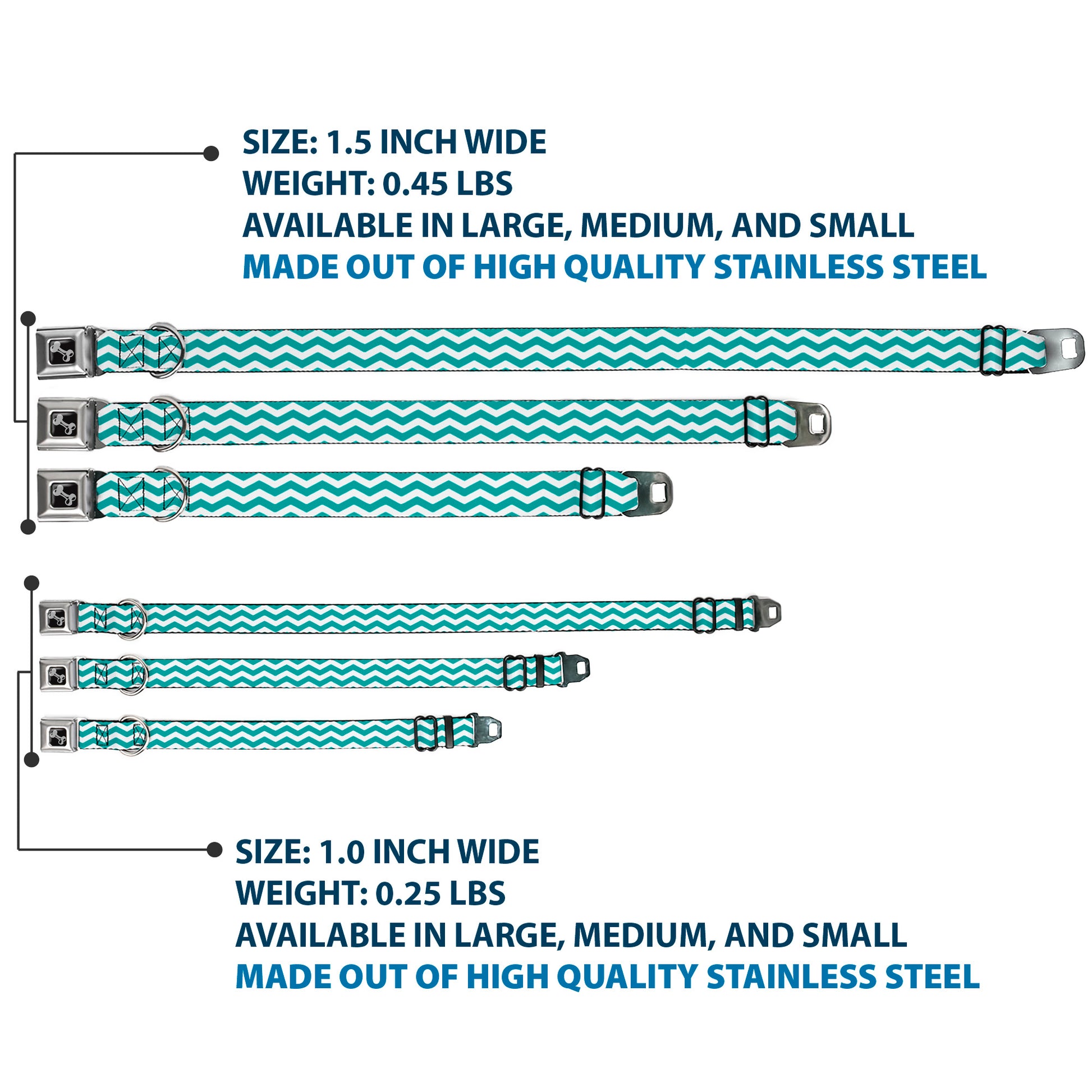 Dog Bone Seatbelt Buckle Collar - Chevron Stripe White/Teal Seatbelt Buckle Collars Buckle-Down