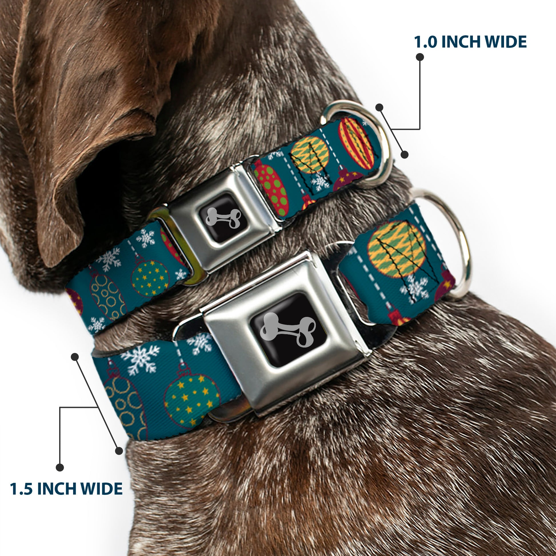 Dog Bone Seatbelt Buckle Collar - Christmas Ornaments/Snowflakes Blue/White/Multi Color Seatbelt Buckle Collars Buckle-Down