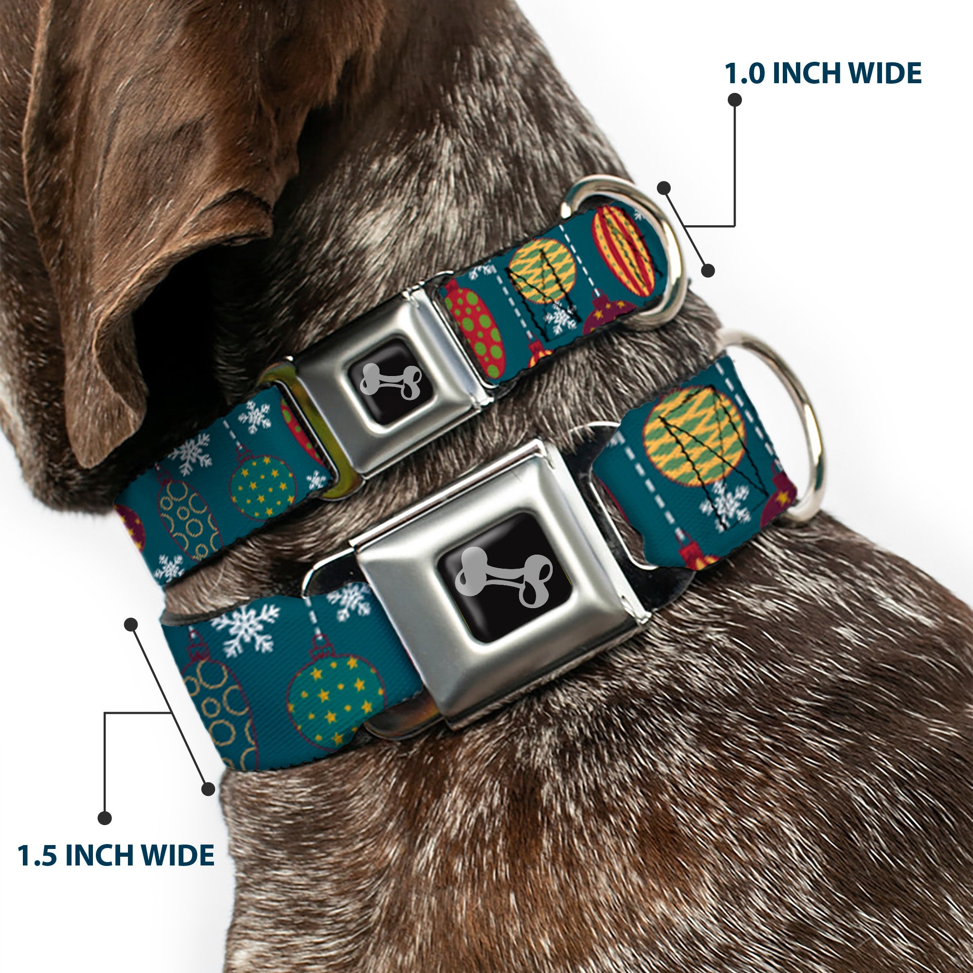 Dog Bone Seatbelt Buckle Collar - Christmas Ornaments/Snowflakes Blue/White/Multi Color Seatbelt Buckle Collars Buckle-Down