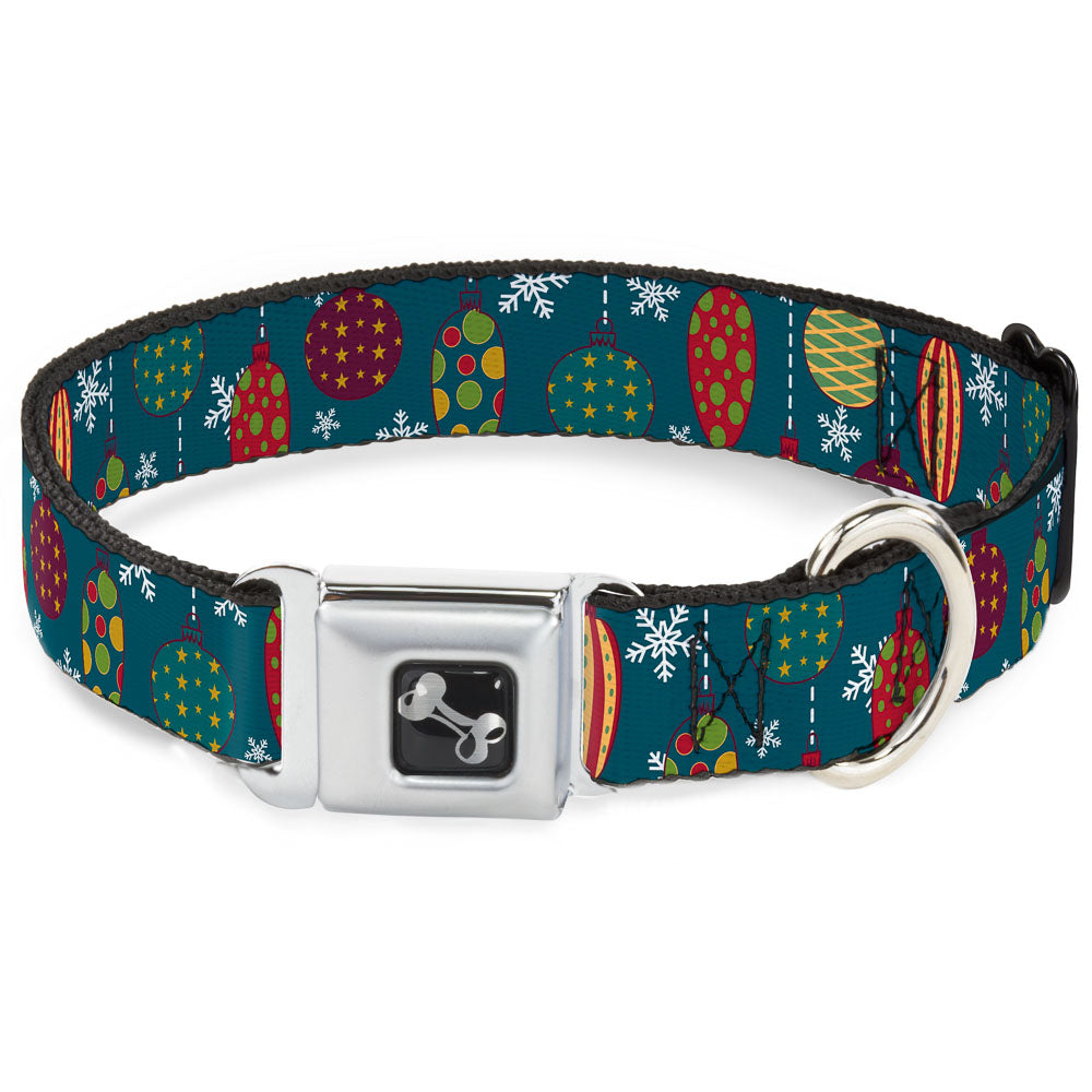 Dog Bone Seatbelt Buckle Collar - Christmas Ornaments/Snowflakes Blue/White/Multi Color Seatbelt Buckle Collars Buckle-Down