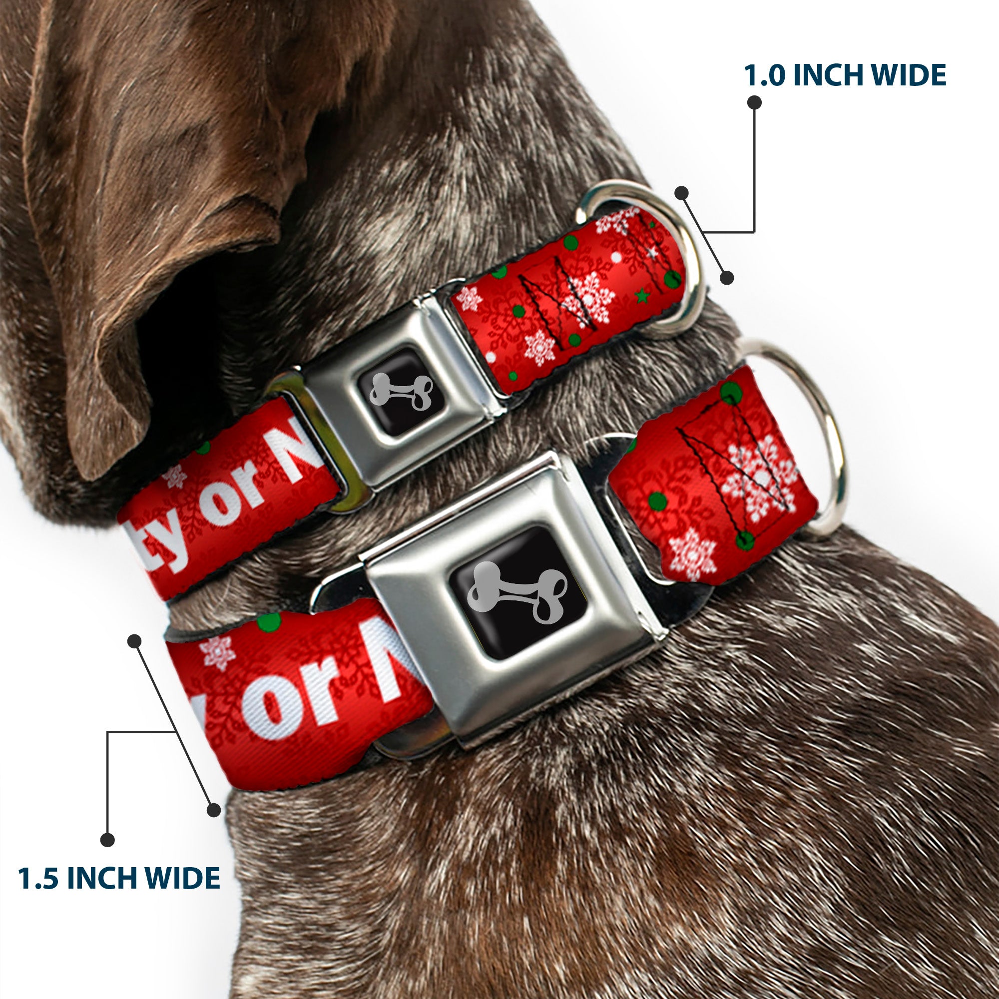 Dog Bone Seatbelt Buckle Collar - Christmas NAUGHTY OR NICE/Snowflakes Reds/White/Green Seatbelt Buckle Collars Buckle-Down