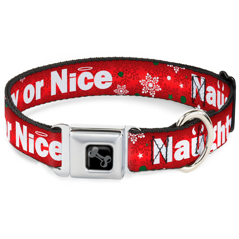 Dog Bone Seatbelt Buckle Collar - Christmas NAUGHTY OR NICE/Snowflakes Reds/White/Green Seatbelt Buckle Collars Buckle-Down