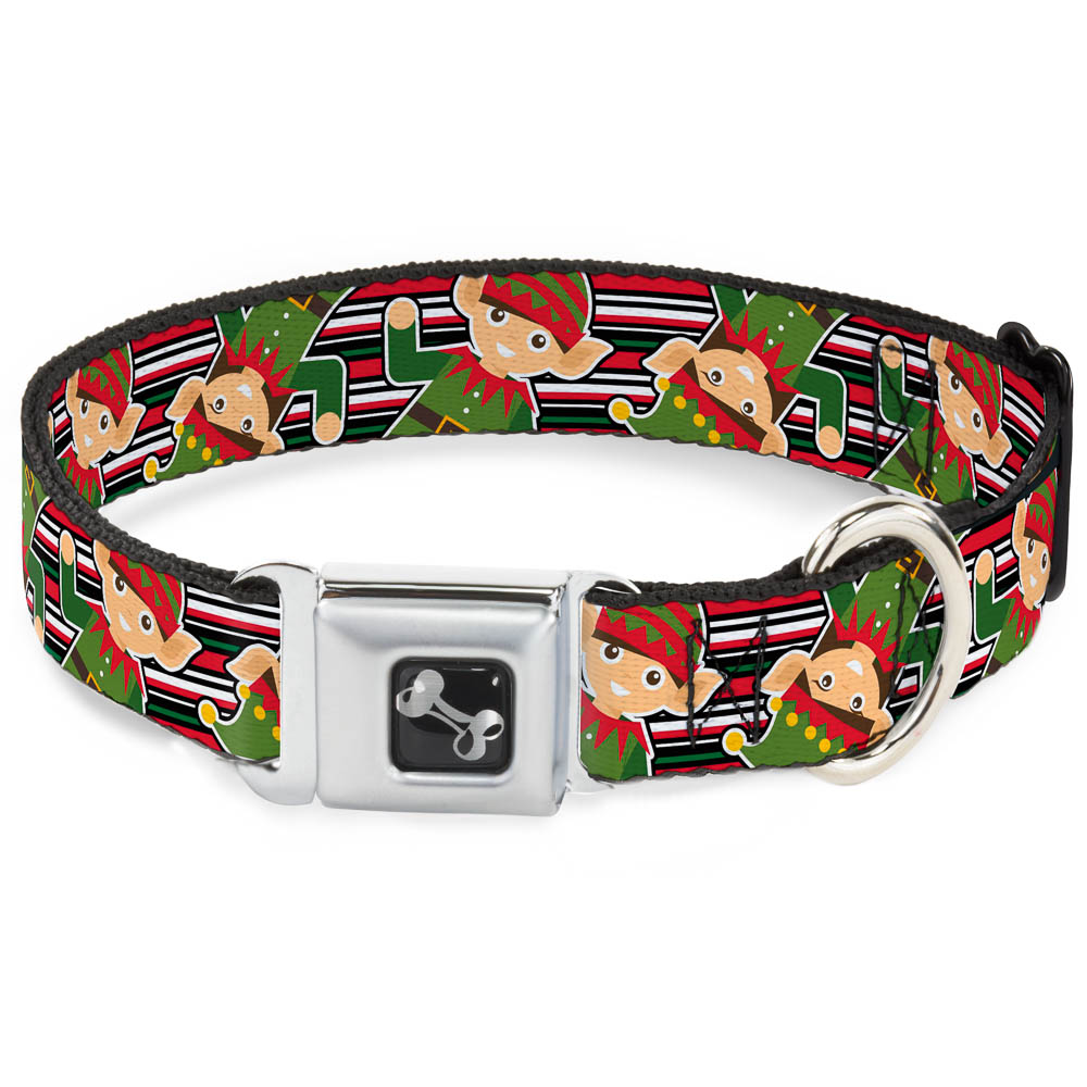 Dog Bone Seatbelt Buckle Collar - Christmas Elves/Stripes Black/Red/White/Green Seatbelt Buckle Collars Buckle-Down