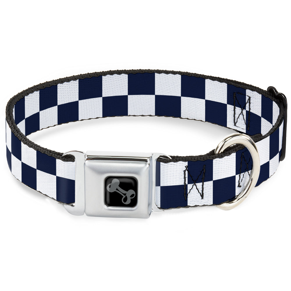 Dog Bone Black/Silver Seatbelt Buckle Collar - Checker Midnight Blue/White Seatbelt Buckle Collars Buckle-Down