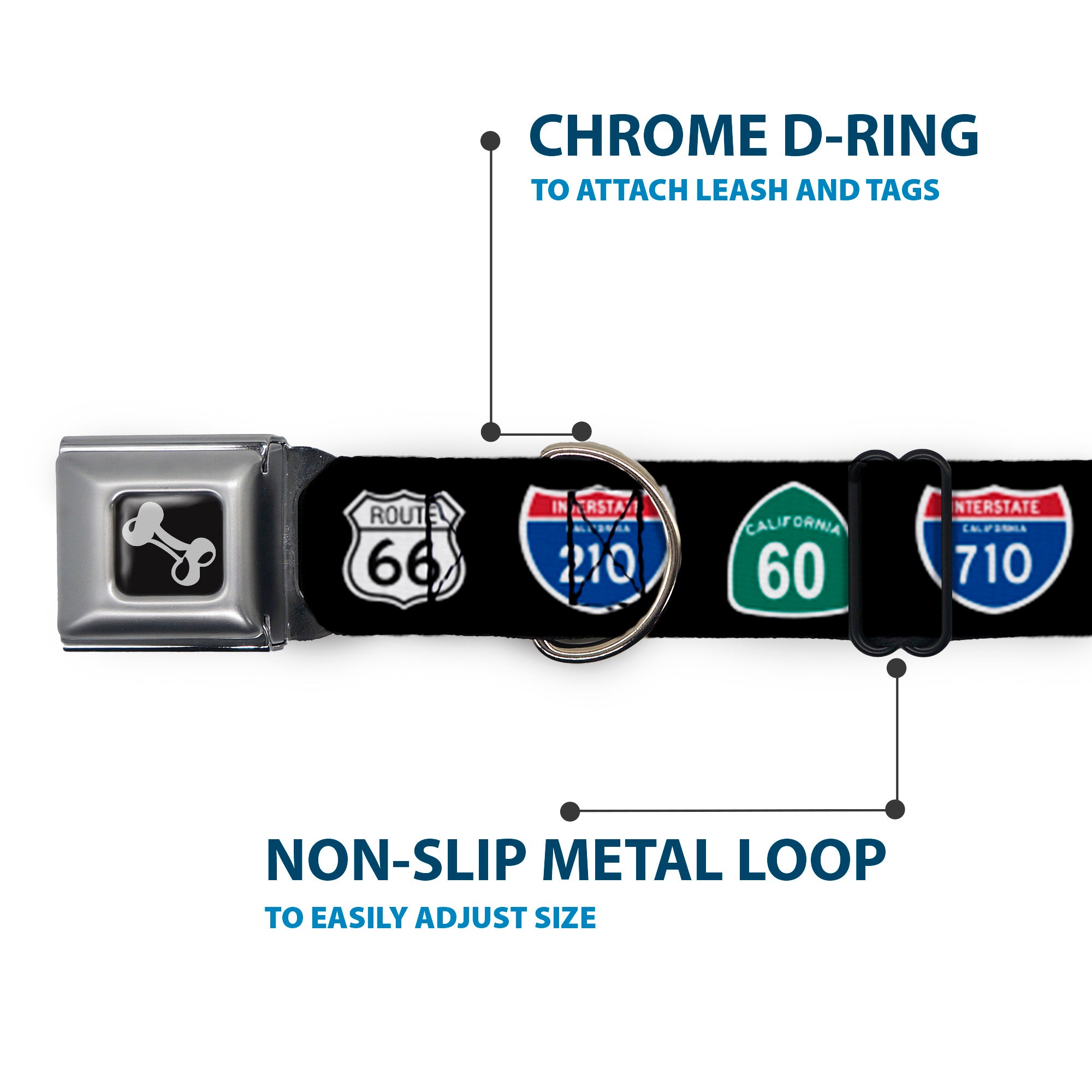 Dog Bone Seatbelt Buckle Collar - California Highway Signs Black Seatbelt Buckle Collars Buckle-Down